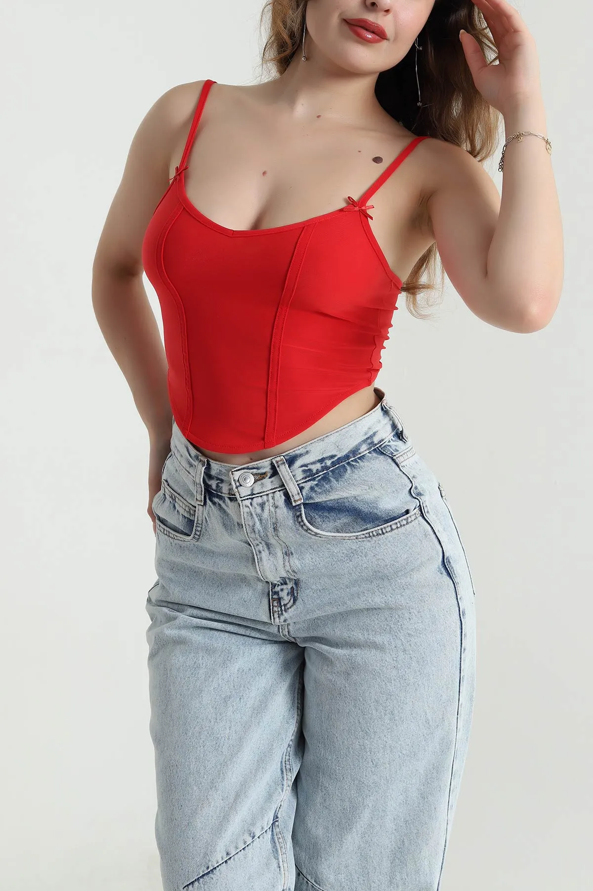Kırmızı İp Askılı Sandy Kadın Bluz 479918