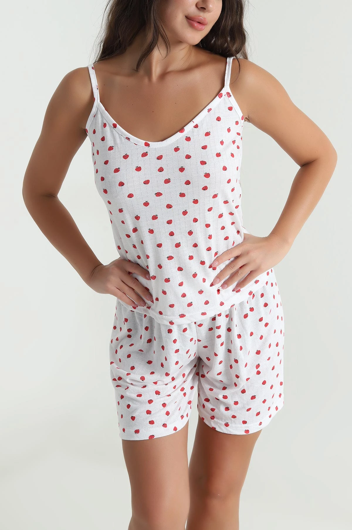 Kırmızı Jakarlı Desenli Kadın Pijama Takımı 476180