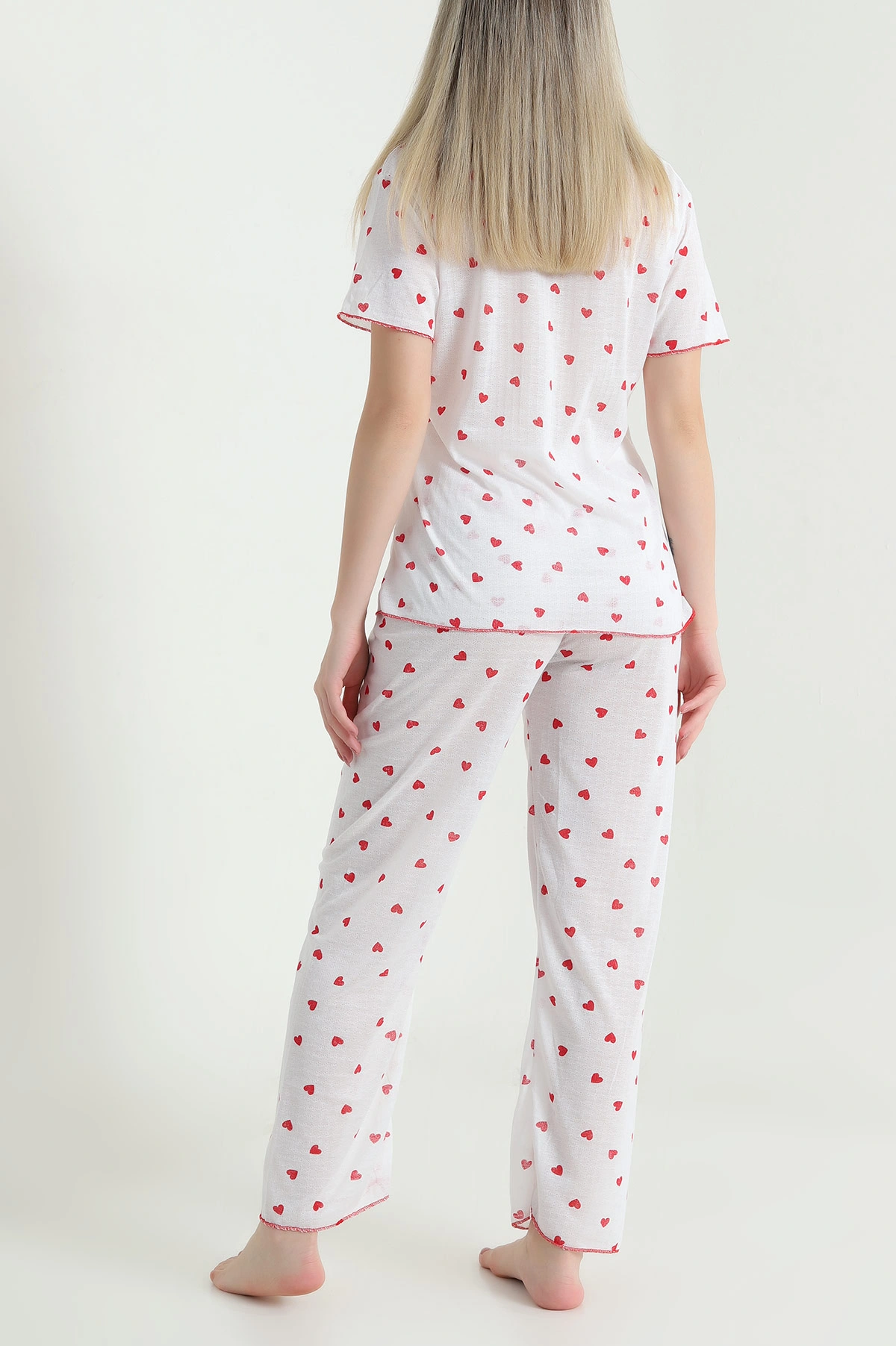 Kırmızı Jakarlı Fiyonklu Kadın Pijama Takımı 466698