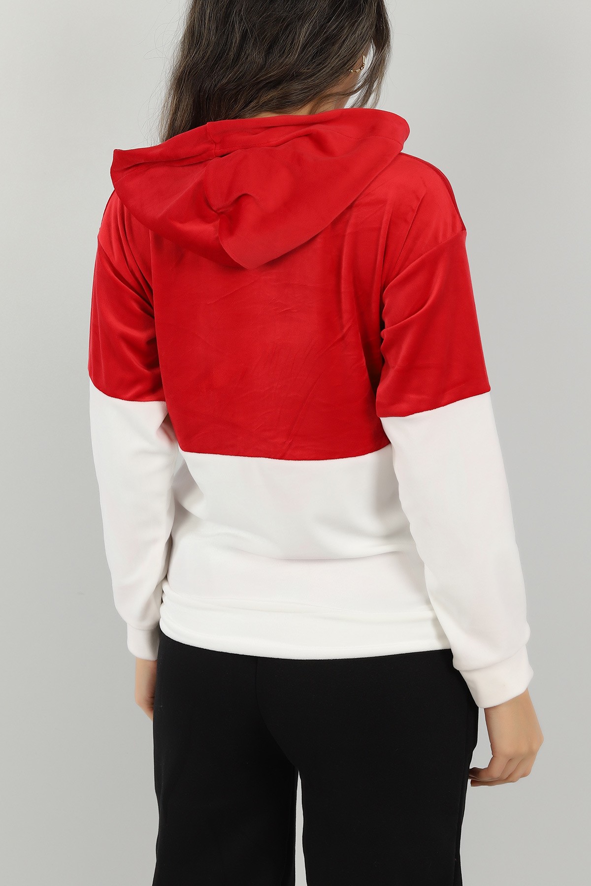Kırmızı Kadife Yarım Fermuarlı Sweat 147295
