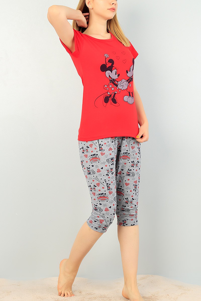 Kırmızı Kapri Şortlu Bayan Pijama Takımı 69896