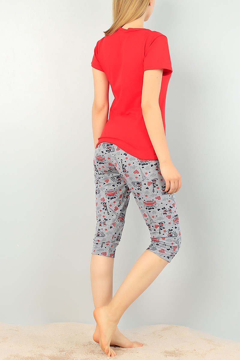 Kırmızı Kapri Şortlu Bayan Pijama Takımı 69896