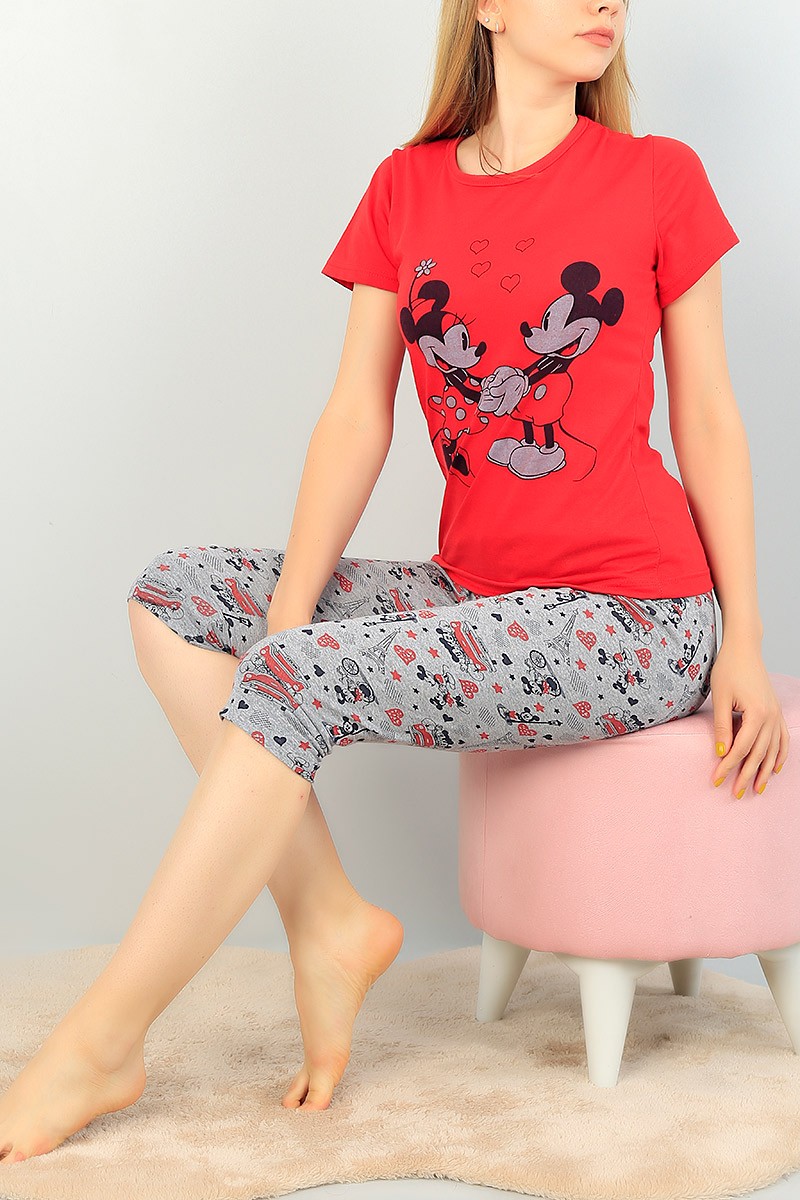 Kırmızı Kapri Şortlu Bayan Pijama Takımı 69896