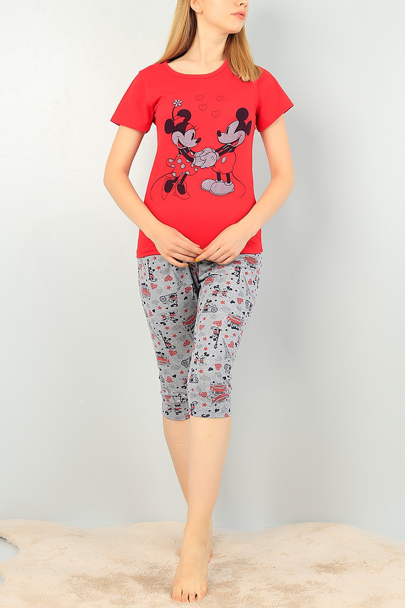 Kırmızı Kapri Şortlu Bayan Pijama Takımı 69896