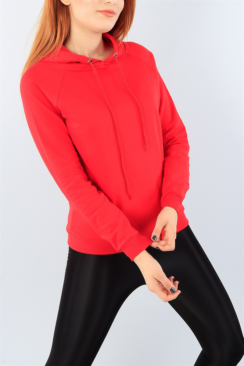 Kırmızı Kapüşonlu Bayan Sweat 39091