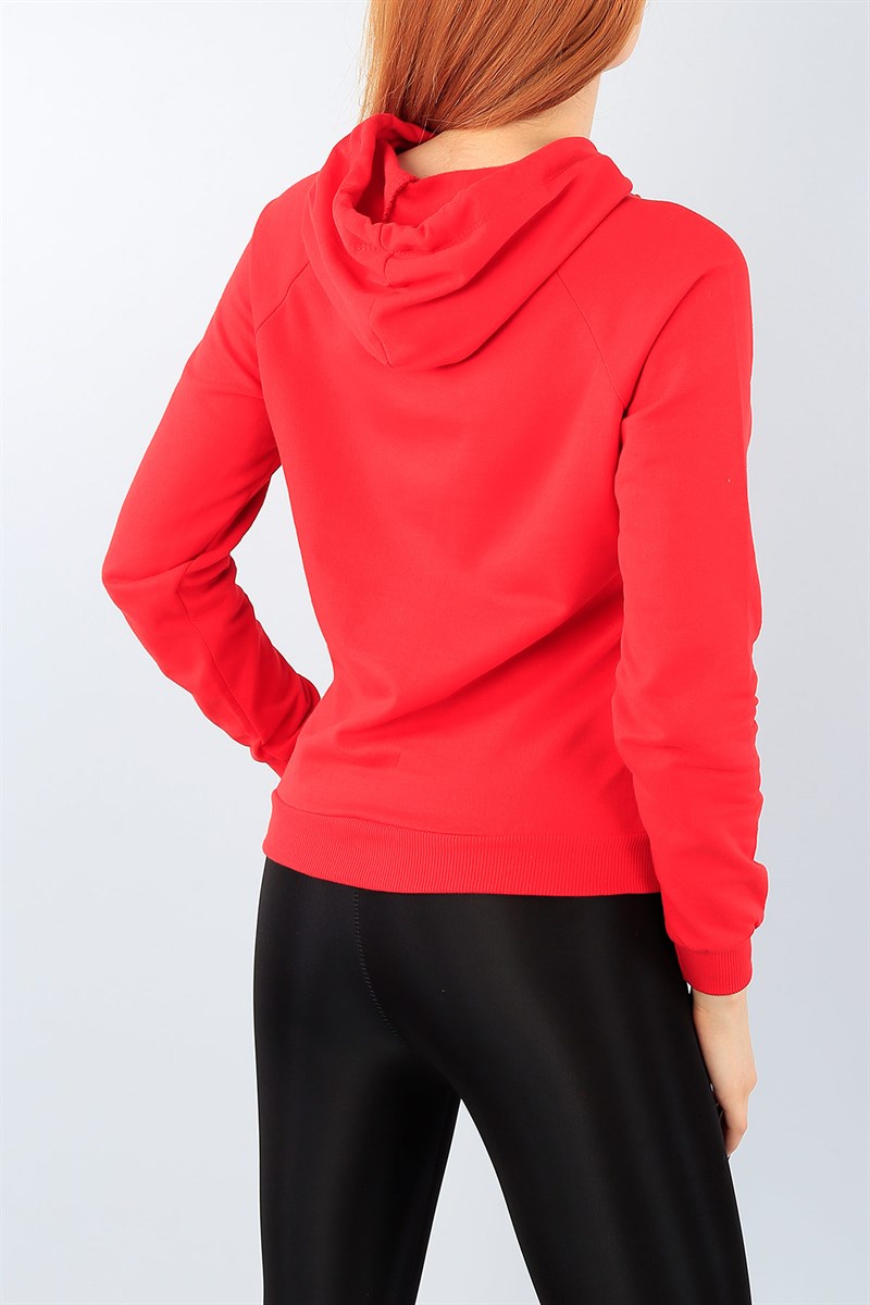 Kırmızı Kapüşonlu Bayan Sweat 39091