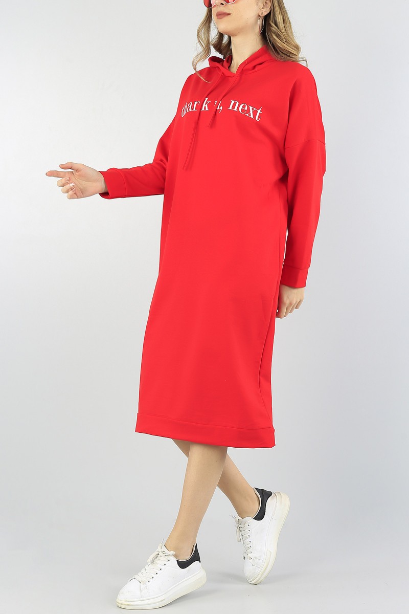 Kırmızı Kapüşonlu İki İp Elbise 57144