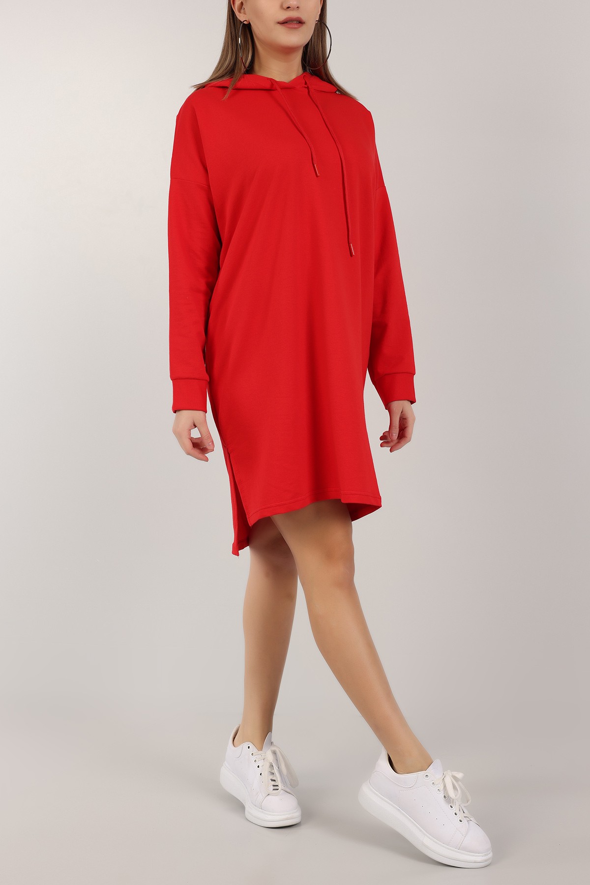 Kırmızı Kapüşonlu Tunik Elbise 155701