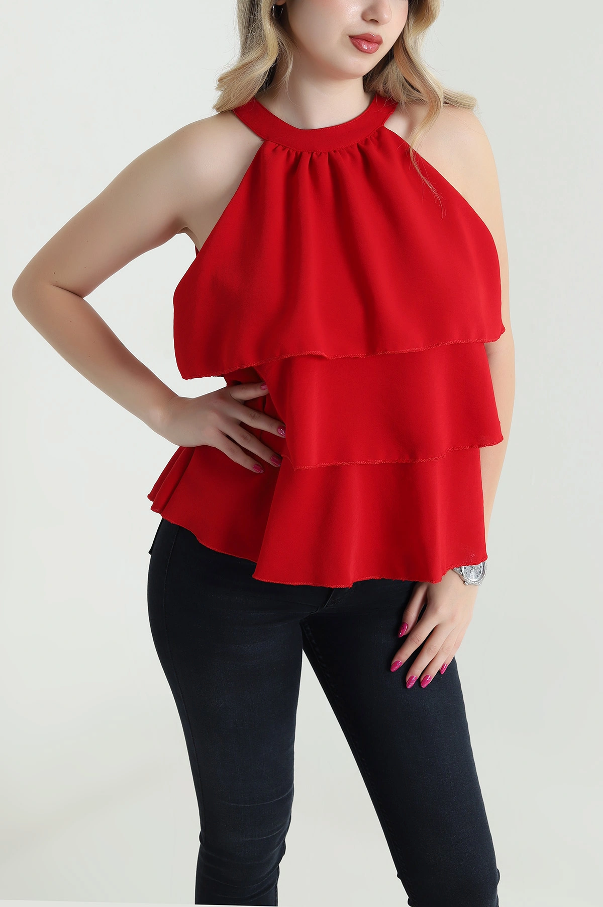 Kırmızı Katlı Sunshine Kumaş Kadın Bluz 463188
