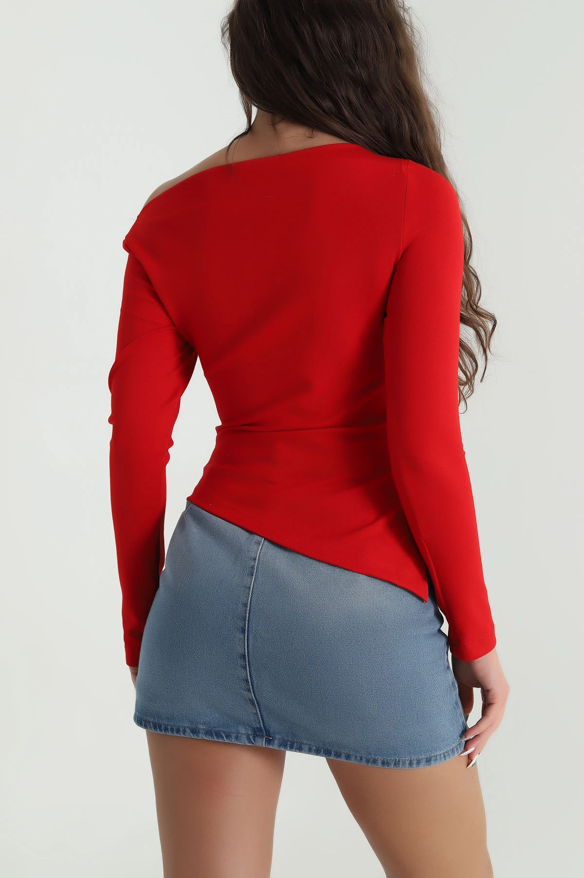 Kırmızı Kayık Yaka Modal Kadın Bluz 483075