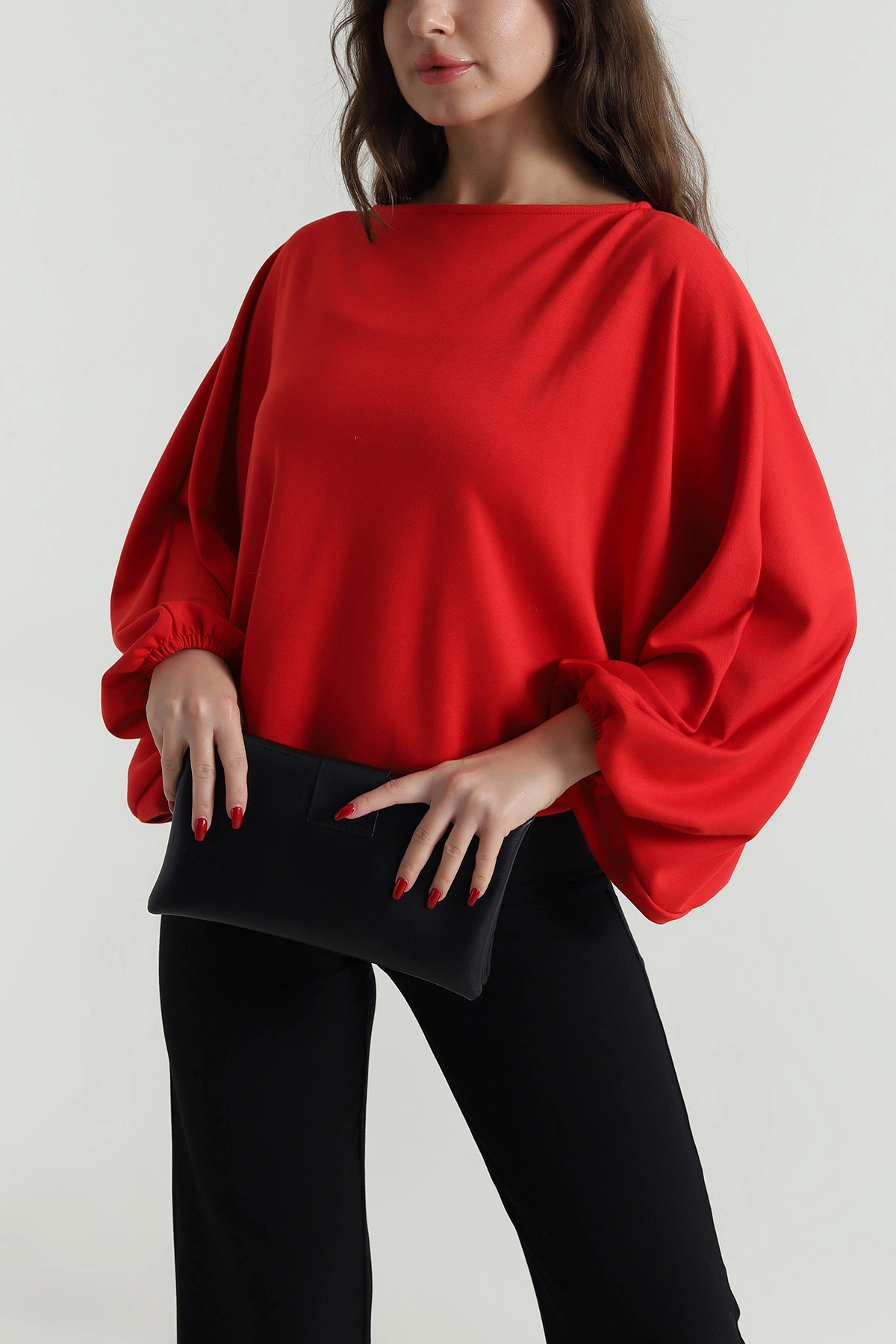 Kırmızı Kayık Yaka Modal Kadın Bluz 496116