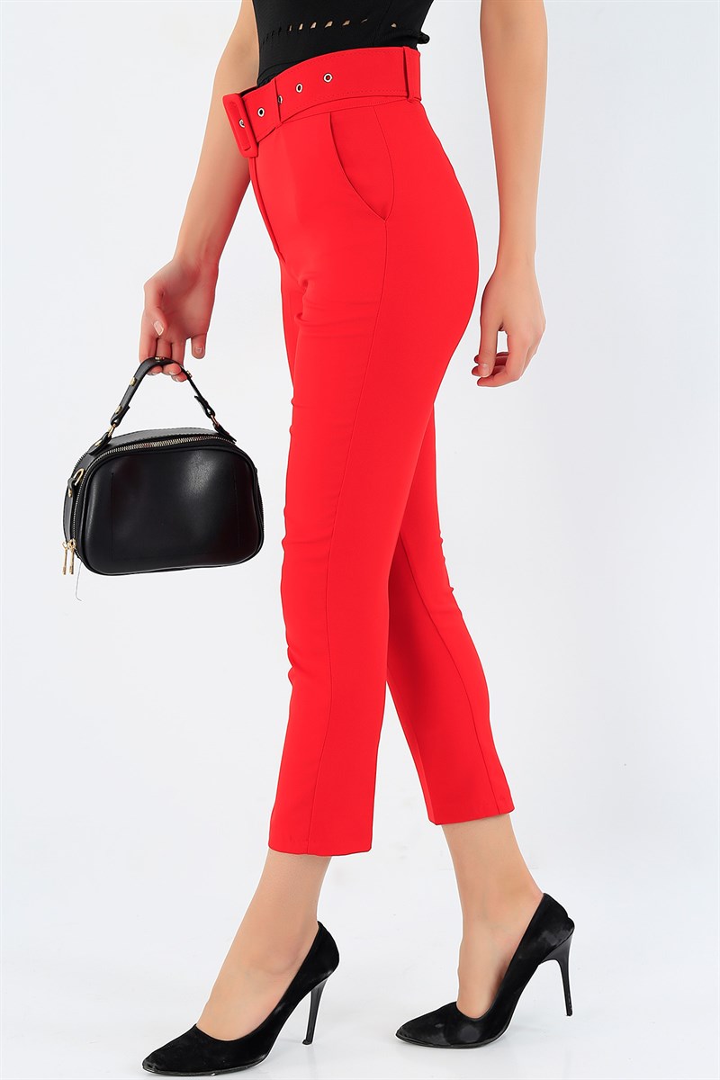 Kırmızı Kemerli Bayan Pantolon 32300