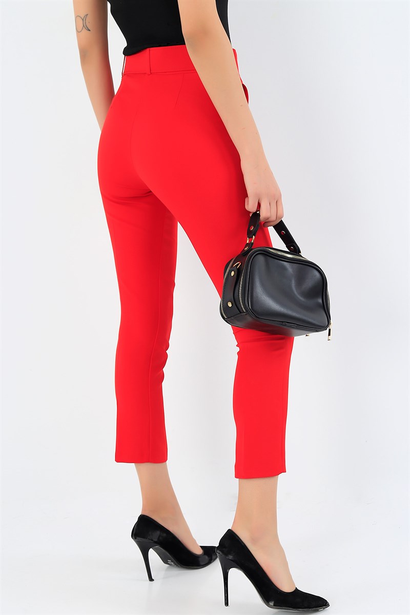 Kırmızı Kemerli Bayan Pantolon 32300