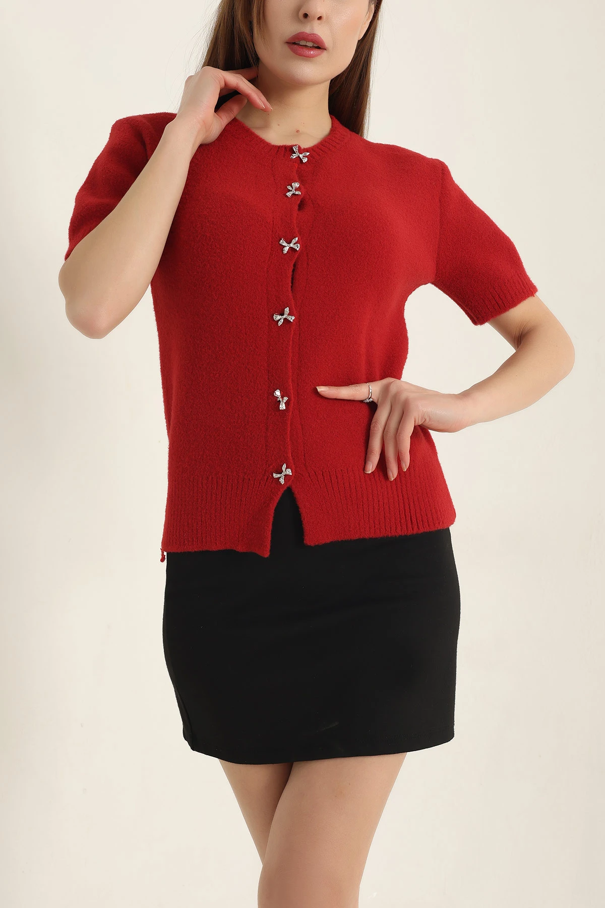 Kırmızı Kısa Kollu Triko Bluz 337440