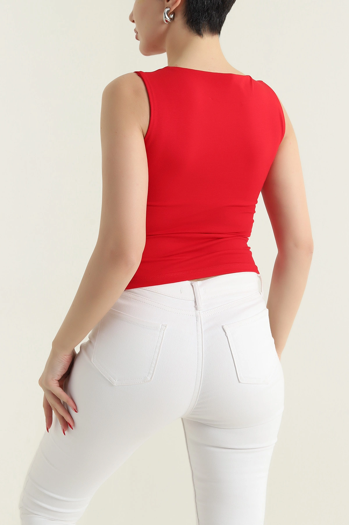 Kırmızı Kolsuz Oysho Kadın Bluz 432353