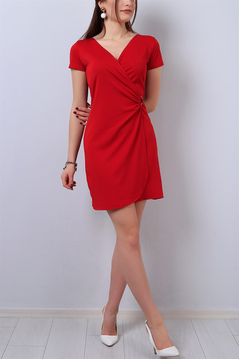 Kırmızı Kruvaze Yaka Bayan Elbise 14320B