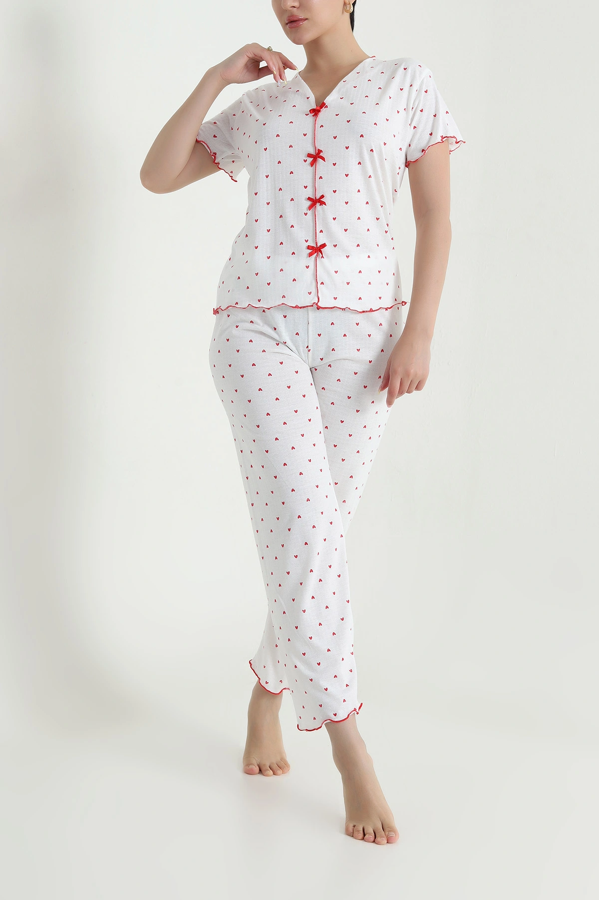 Kırmızı Kurdela Tasarım Kadın Pijama Takımı 467880