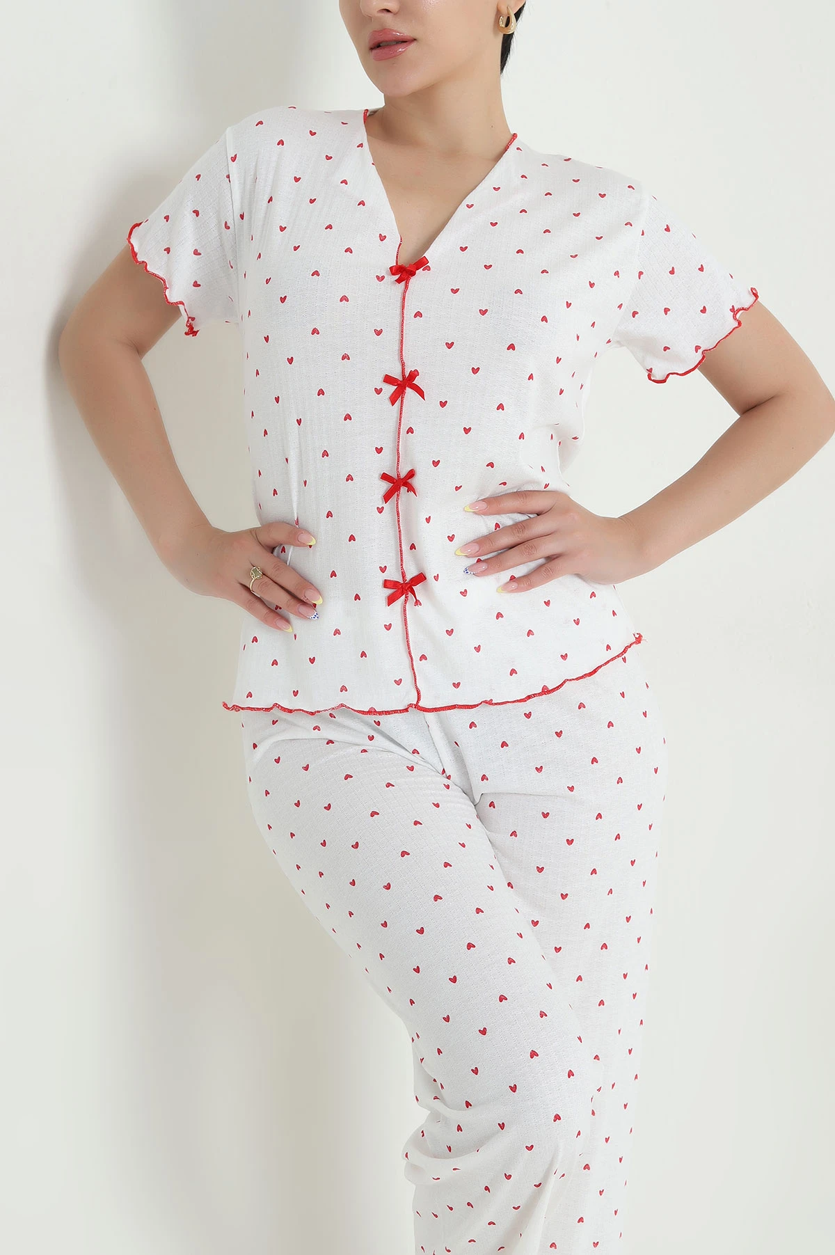 Kırmızı Kurdela Tasarım Kadın Pijama Takımı 467880