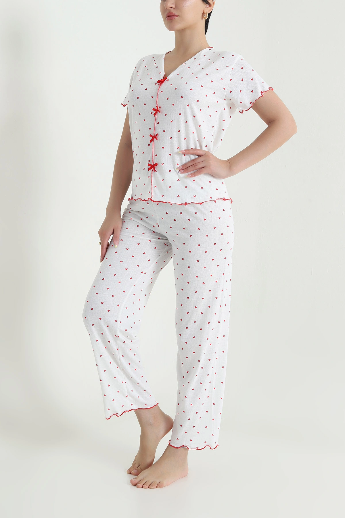 Kırmızı Kurdela Tasarım Kadın Pijama Takımı 467880
