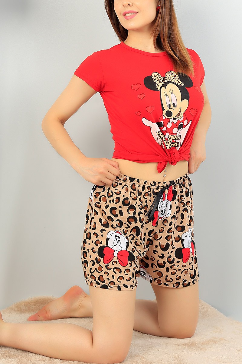 Kırmızı Leopar Desen Bayan Pijama Takımı 68282