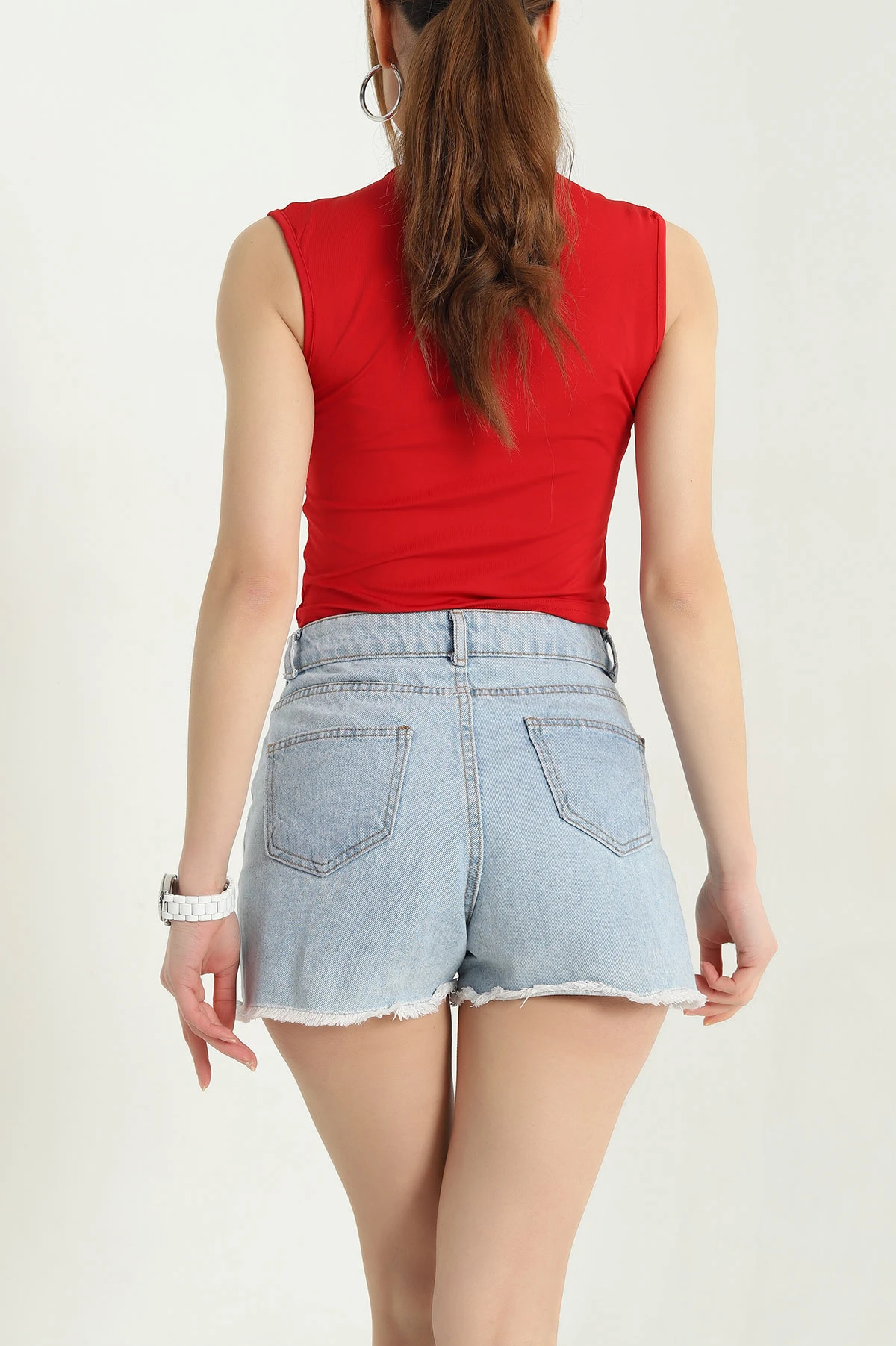 Kırmızı Likralı Fermuarlı Kolsuz Sandy Bluz Yelek 338356