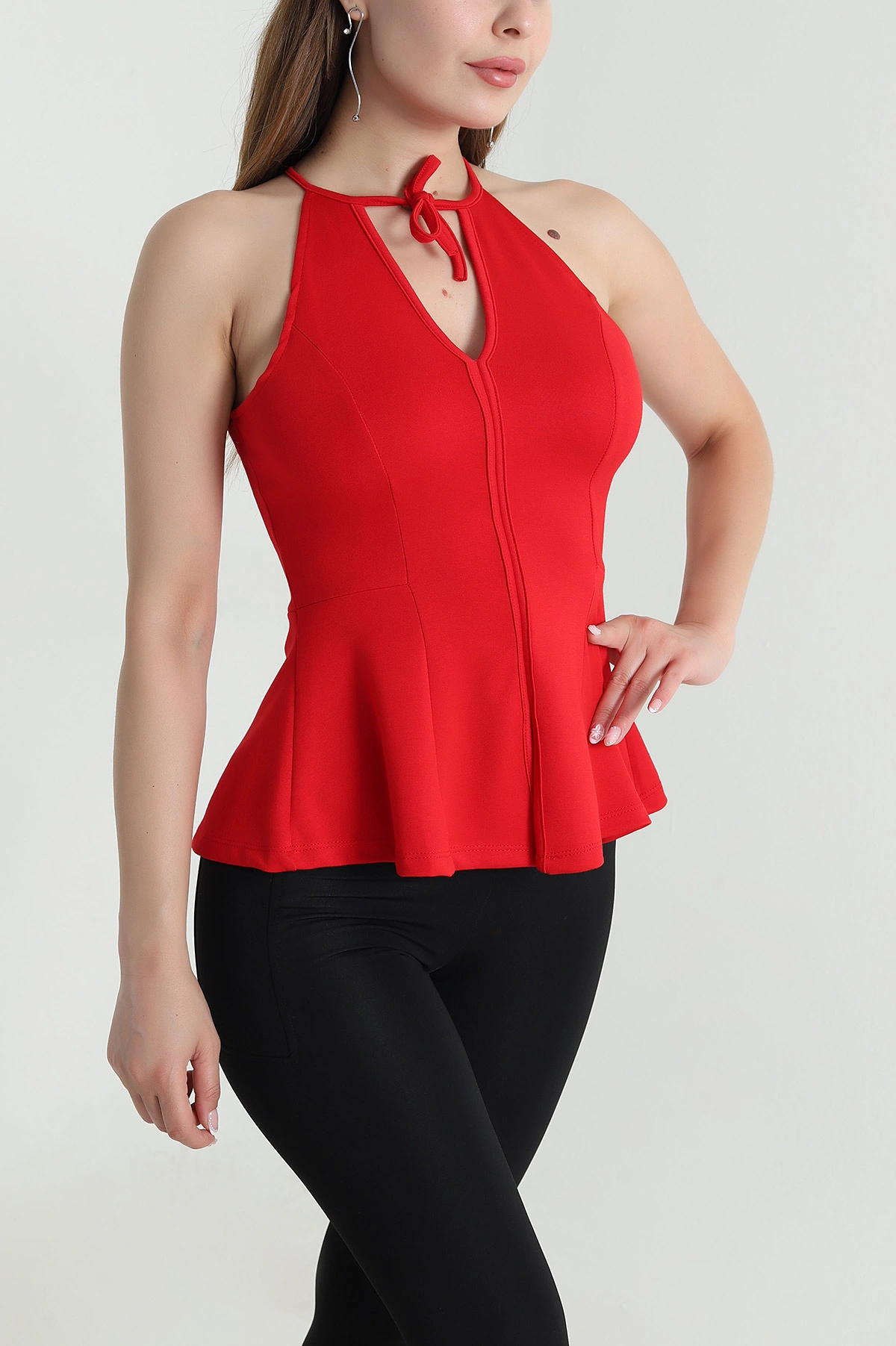 Kırmızı Likralı Modal Kadın Bluz 476037