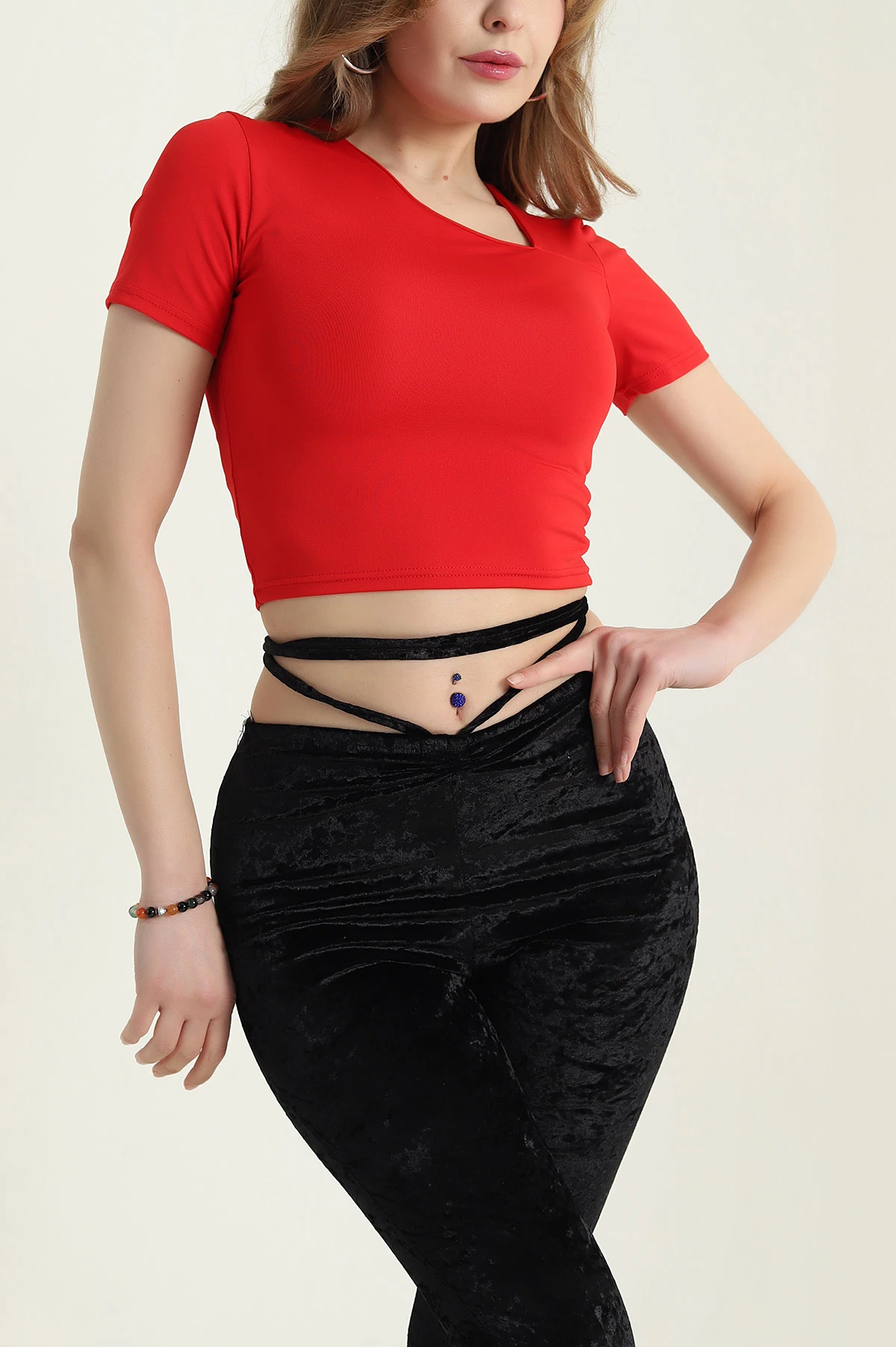 Kırmızı Likralı Scuba Kadın Bluz 432431