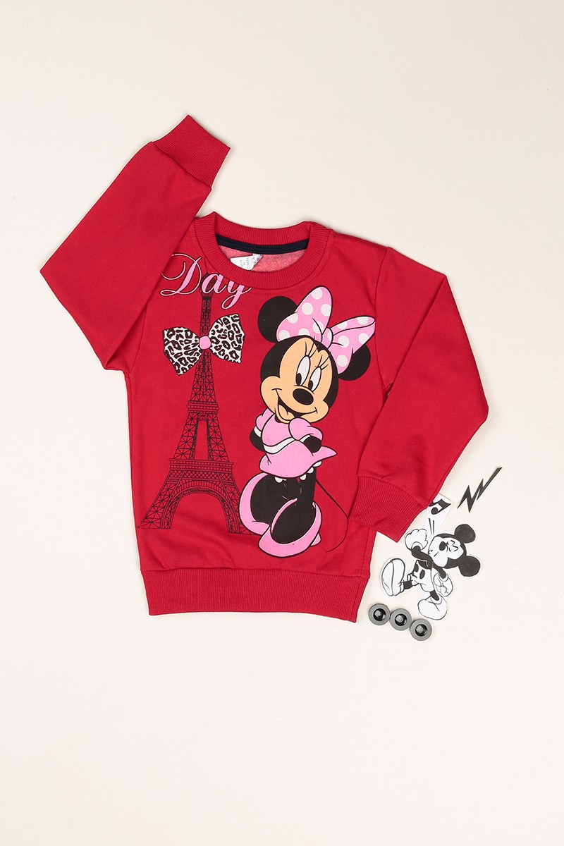 Kırmızı Minnie Baskılı İçi Şardonlu Kız Çocuk Sweat 80940