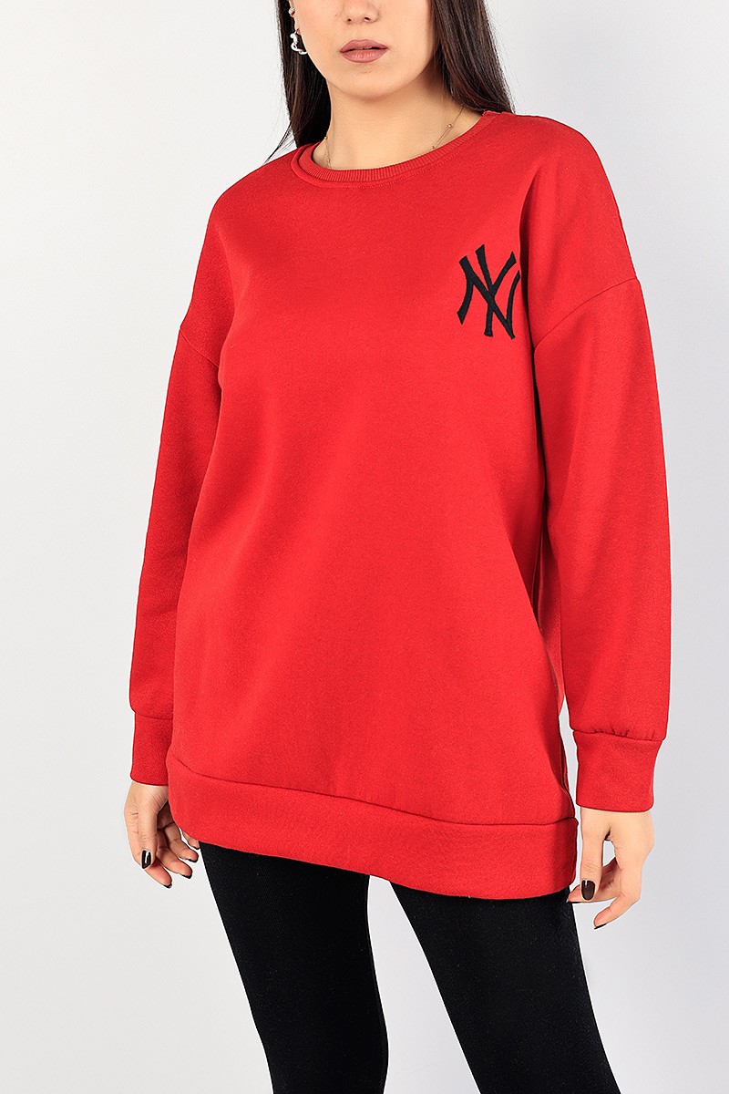 Kırmızı Nakışlı Bayan Şardonlu Sweat 84997