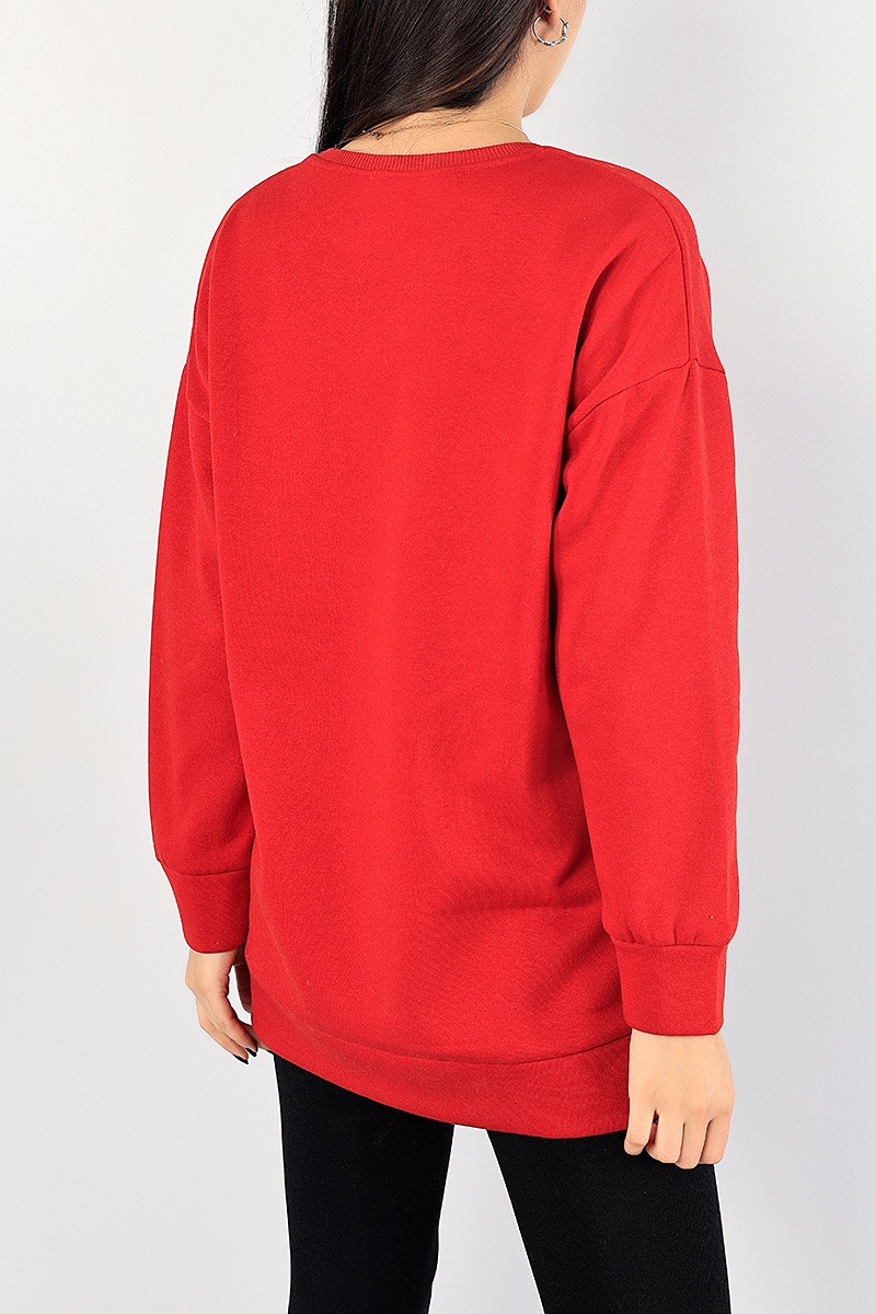 Kırmızı Nakışlı Bayan Şardonlu Sweat 84997