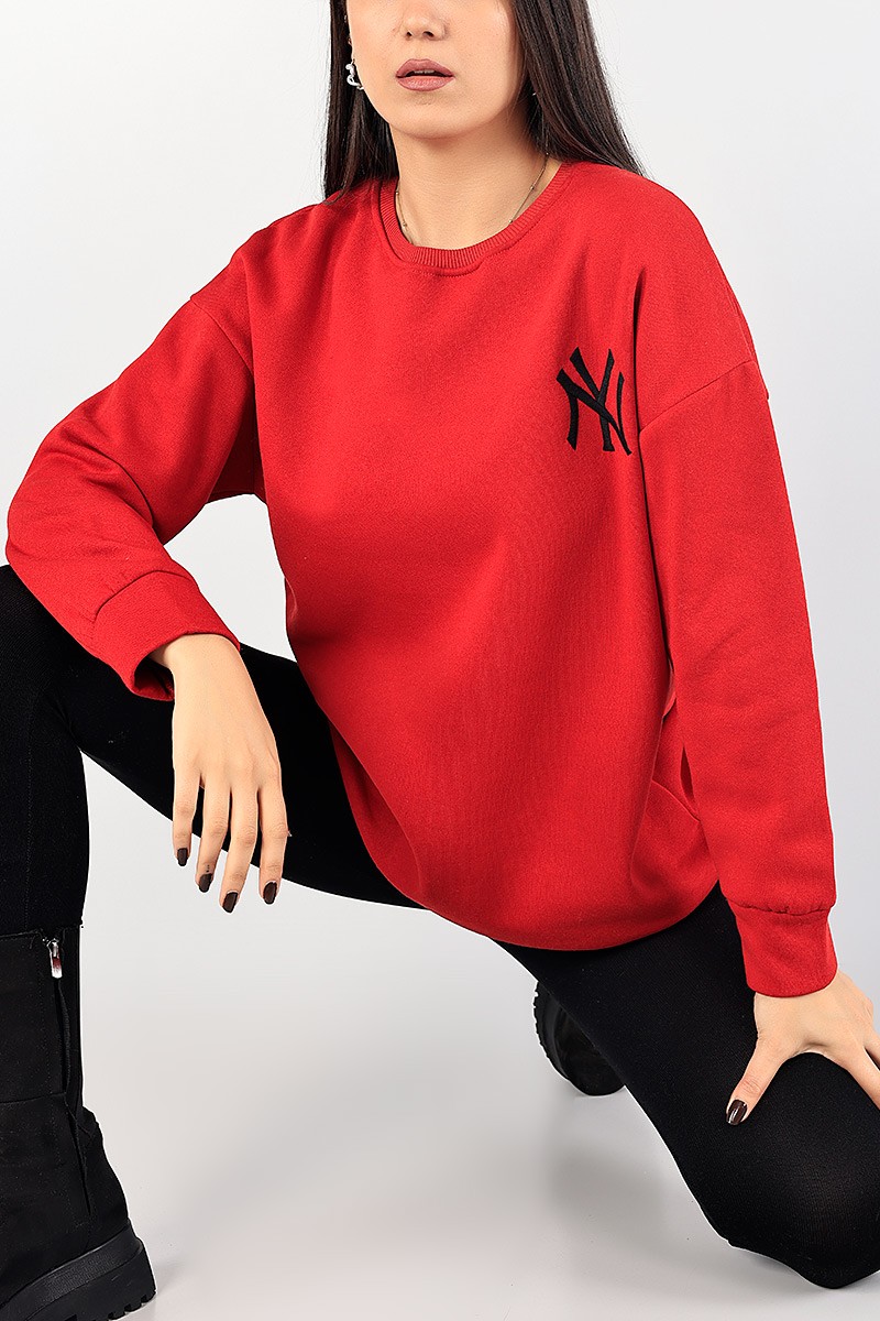 Kırmızı Nakışlı Bayan Şardonlu Sweat 84997