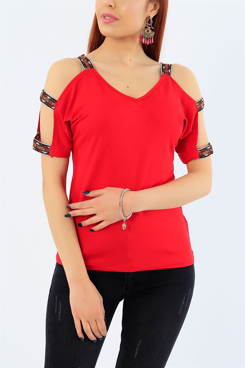 Kırmızı Omuz Detay Bluz 31610