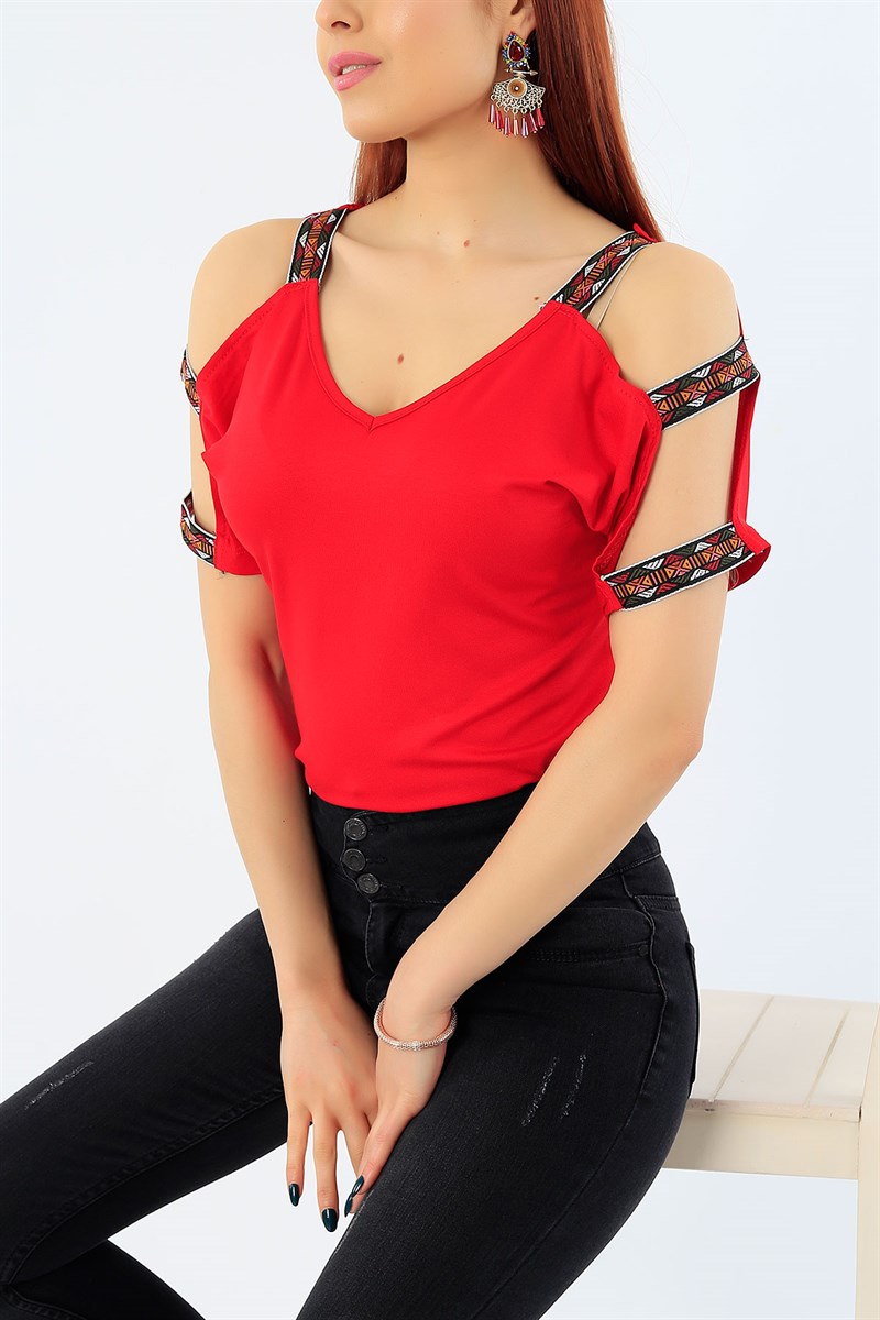 Kırmızı Omuz Detay Bluz 31610