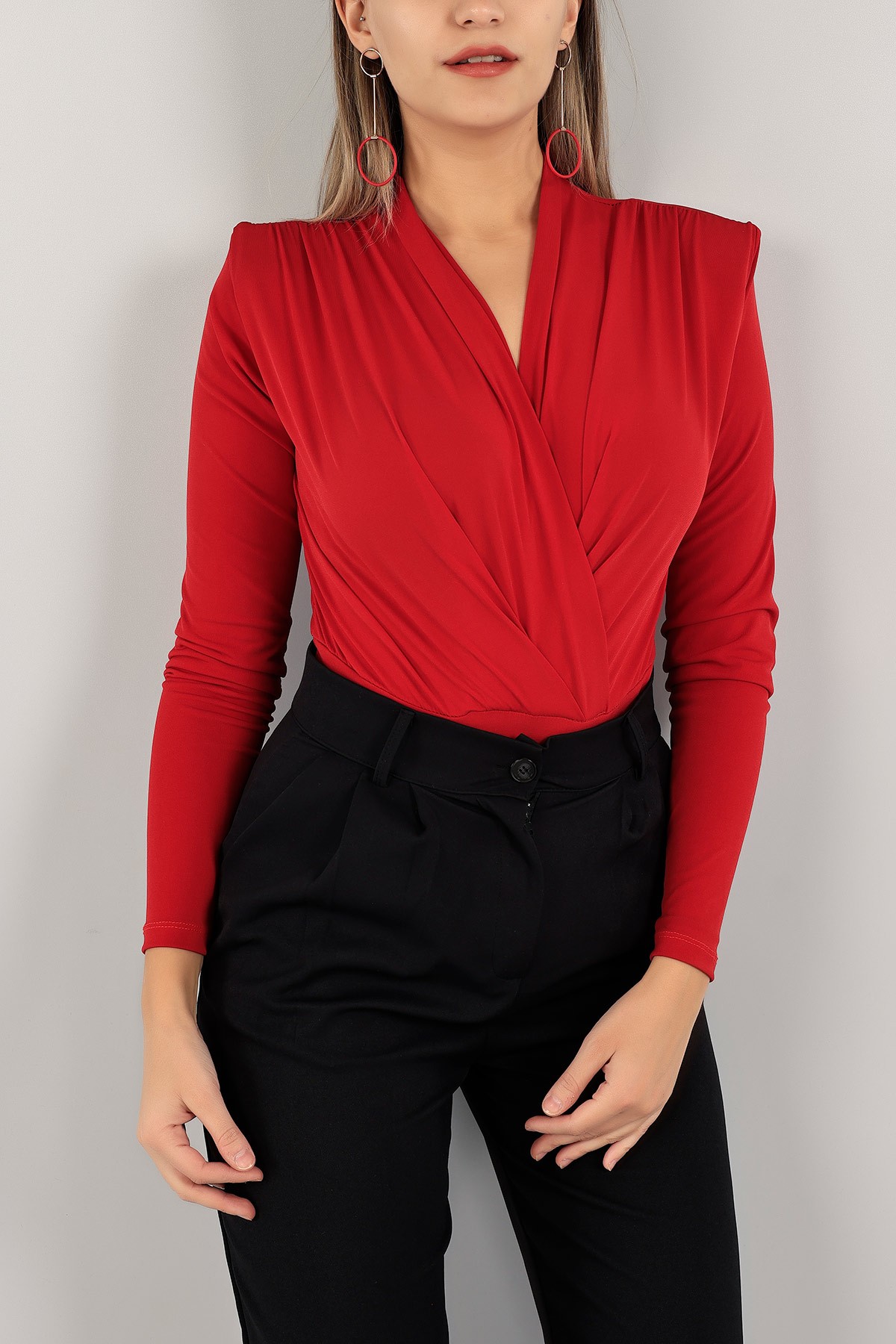 Kırmızı Omuzlrı Vatkalı Sendy Zıbın Bluz 143361