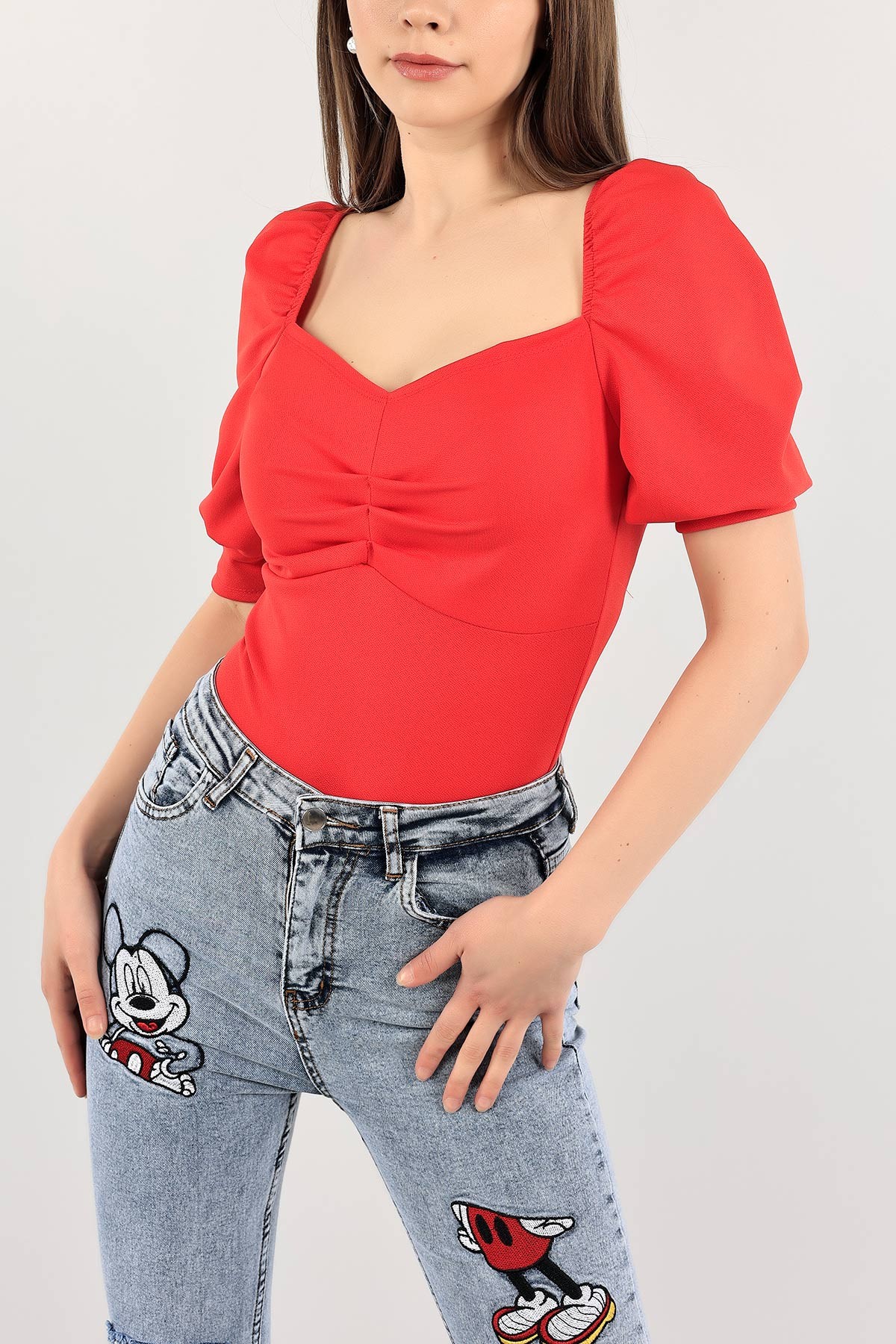 Kırmızı Önü Büzgülü Bluz 113612
