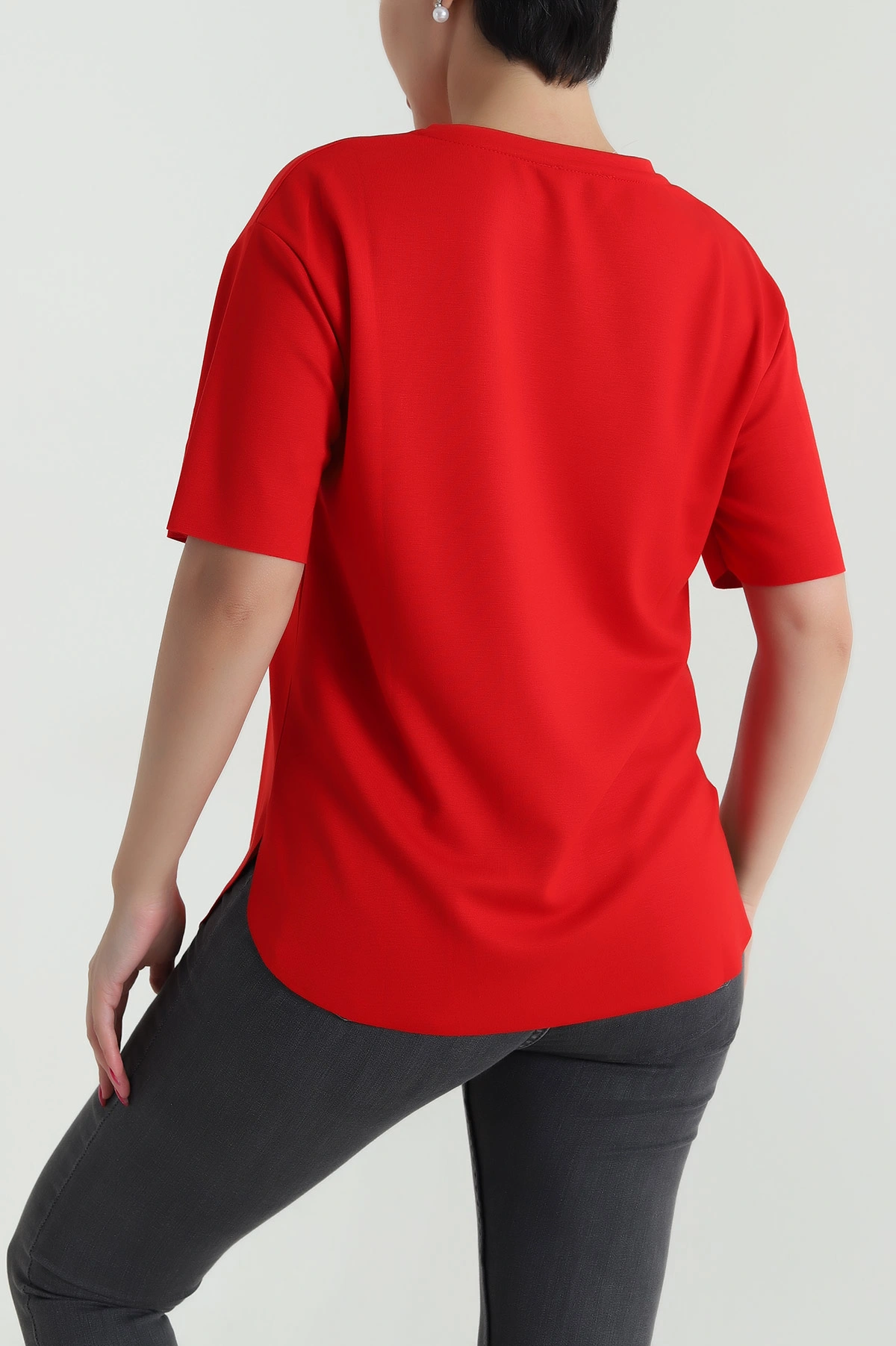 Kırmızı Oval Kesim Oysho Kadın Tişört 474965