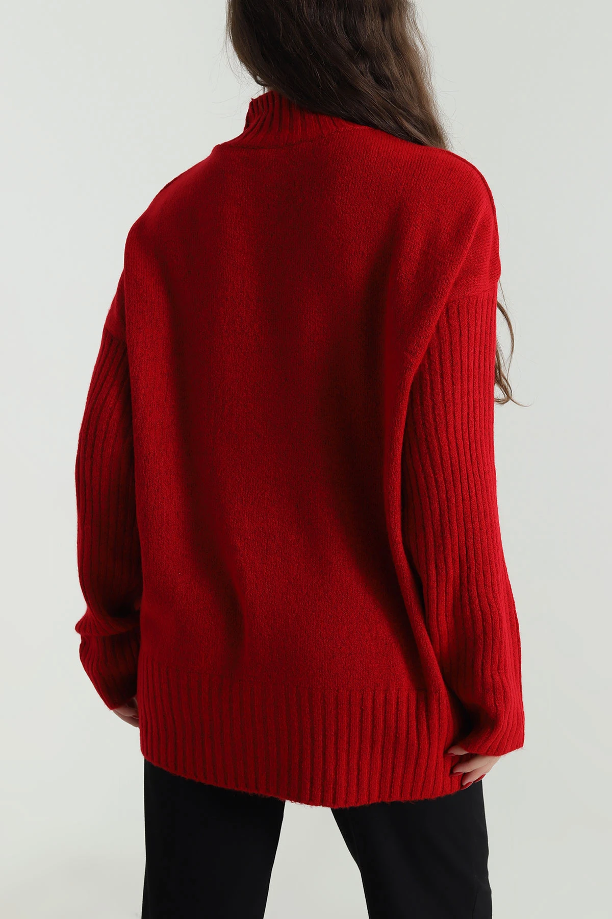 Kırmızı Oversize Kadın Triko Kazak 496028