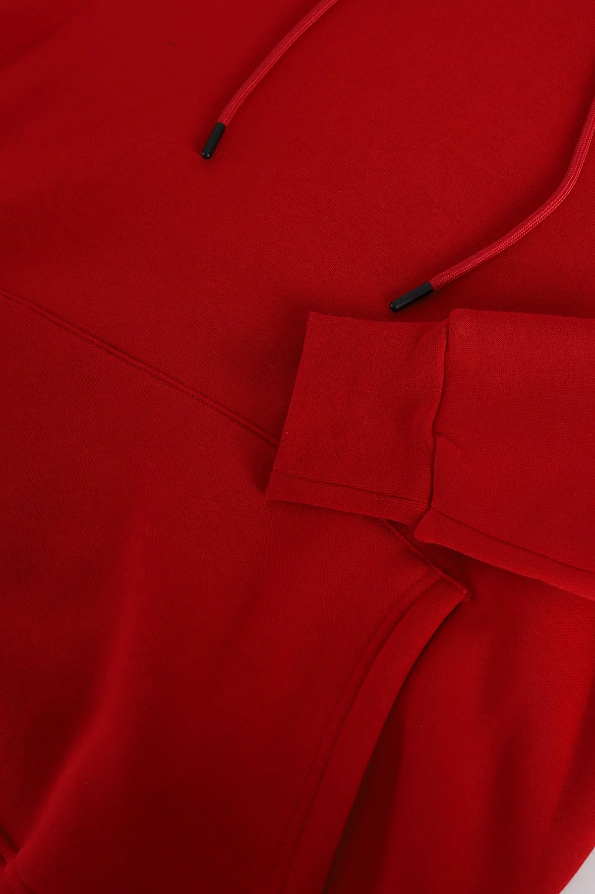 Kırmızı Oversize Üç İp Şardonlu Erkek Basic Kapüşonlu Sweatshirt 398907