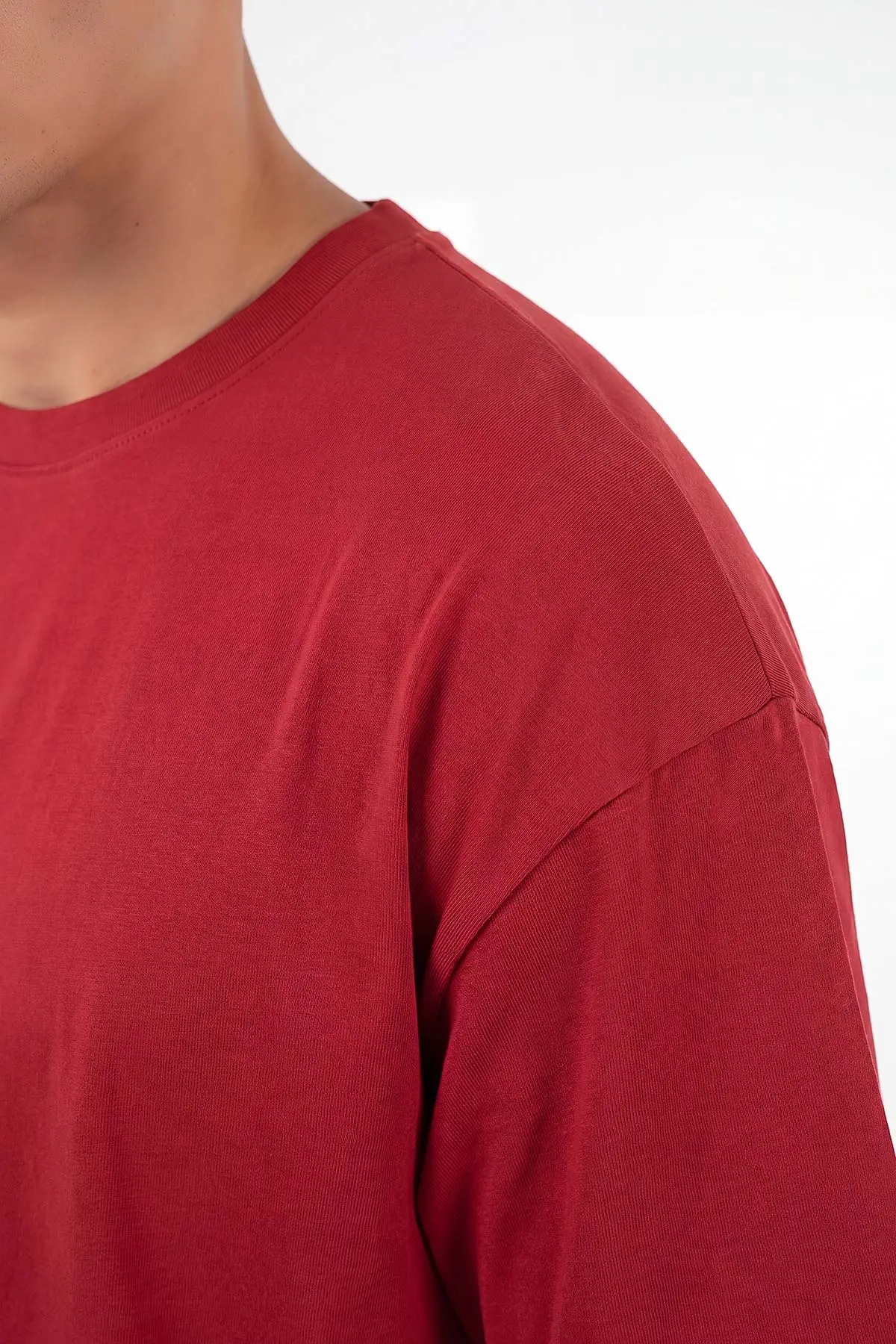 Kırmızı Oysho Kumaş Oversize Bisiklet Yaka Erkek Tişört 465396