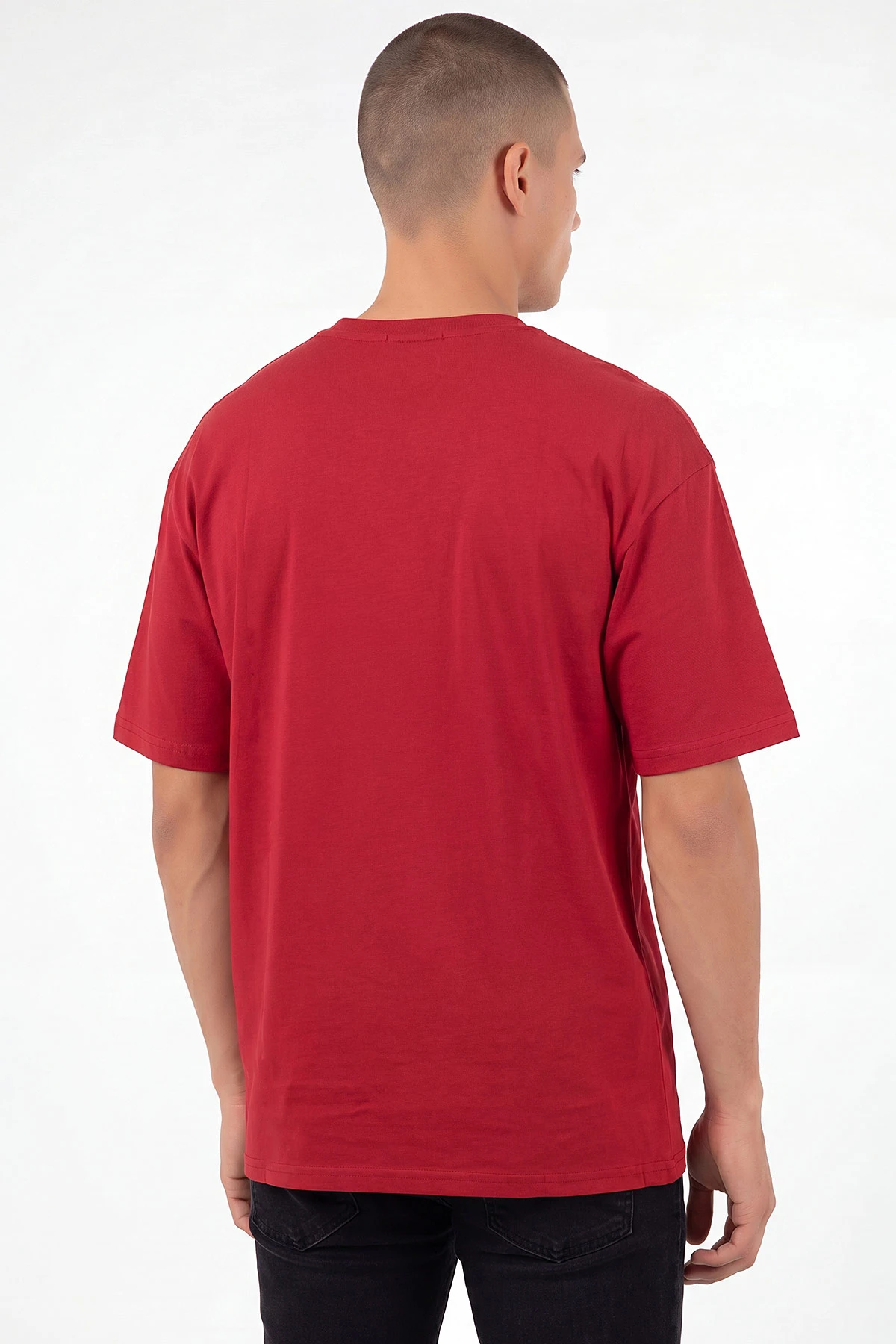 Kırmızı Oysho Kumaş Oversize Bisiklet Yaka Erkek Tişört 465396