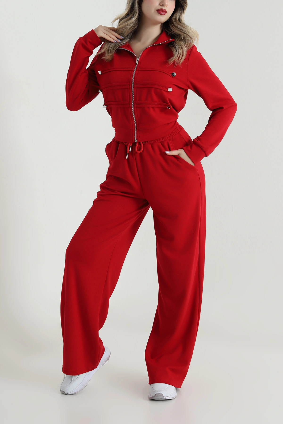 Kırmızı Oysho Modal Düğme Detaylı Kadın İkili Takım 496443
