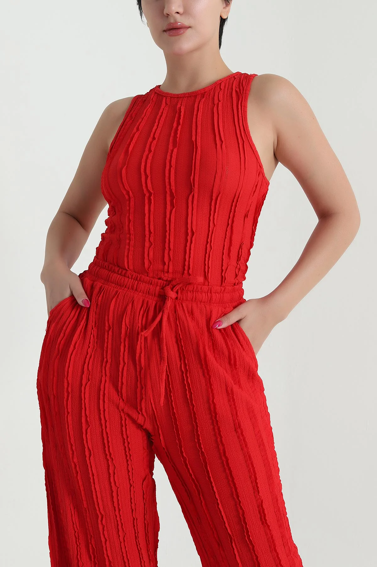 Kırmızı Pantolon Bluz Kadın İkili Takım 473960