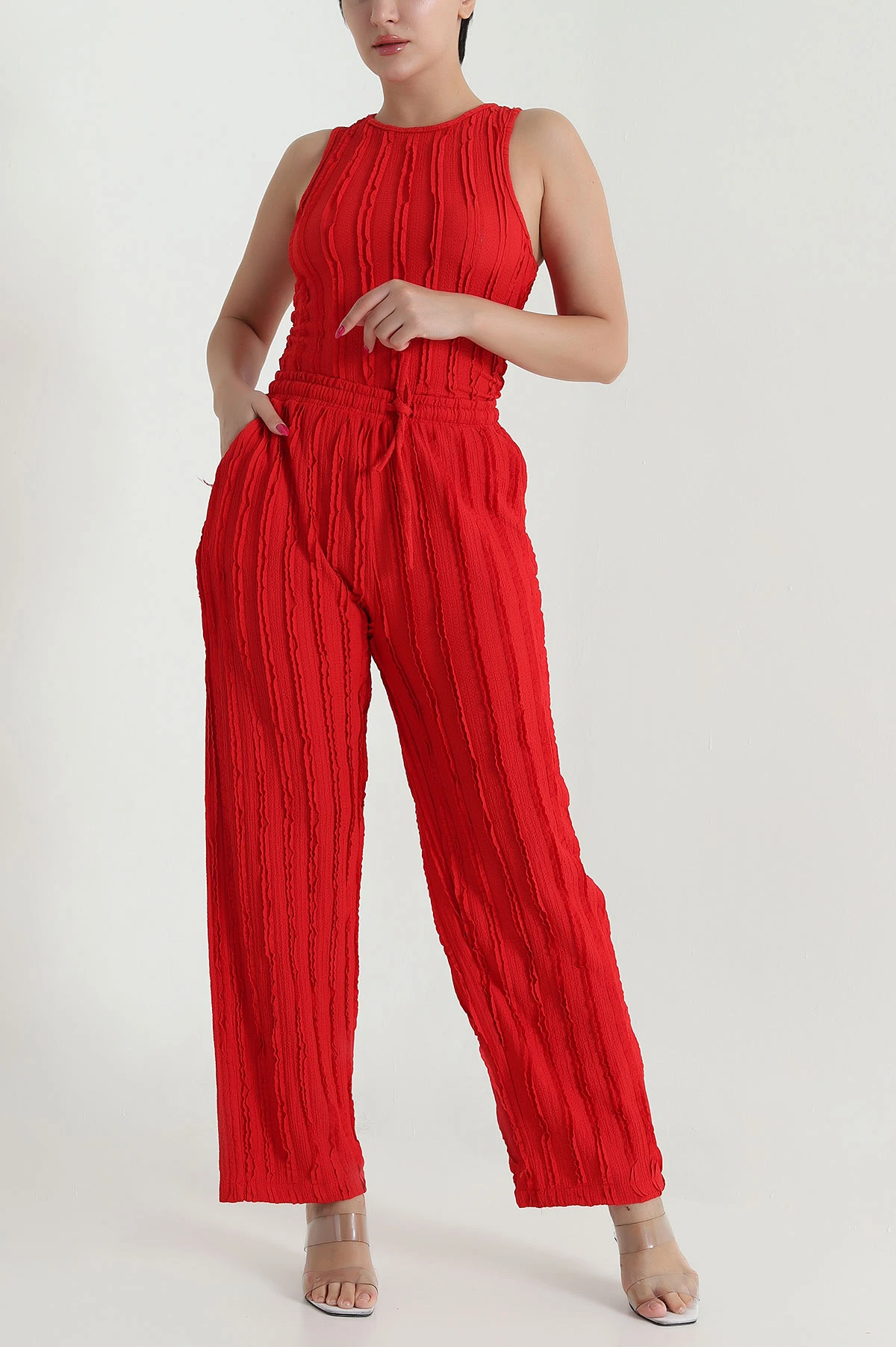 Kırmızı Pantolon Bluz Kadın İkili Takım 473960