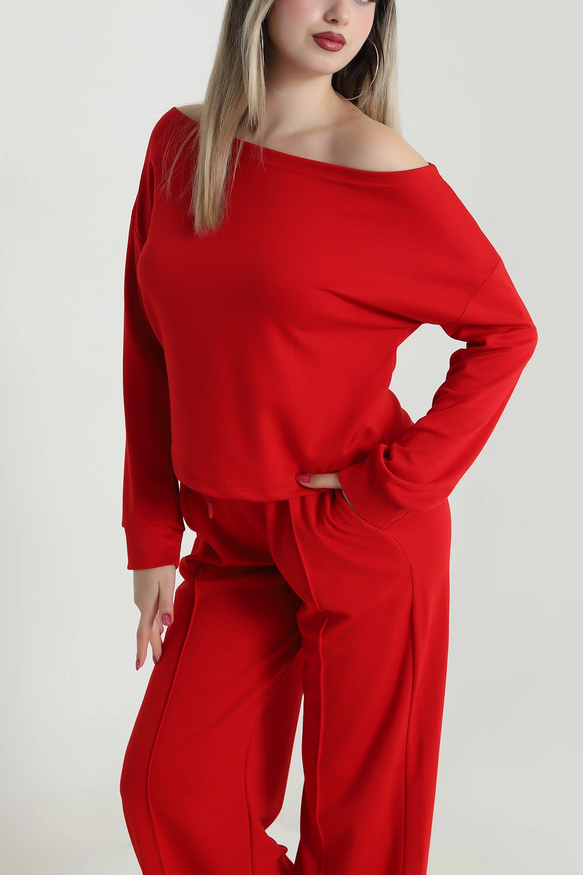 Kırmızı Pantolon Bluz Modal Kadın İkili Takım 491815