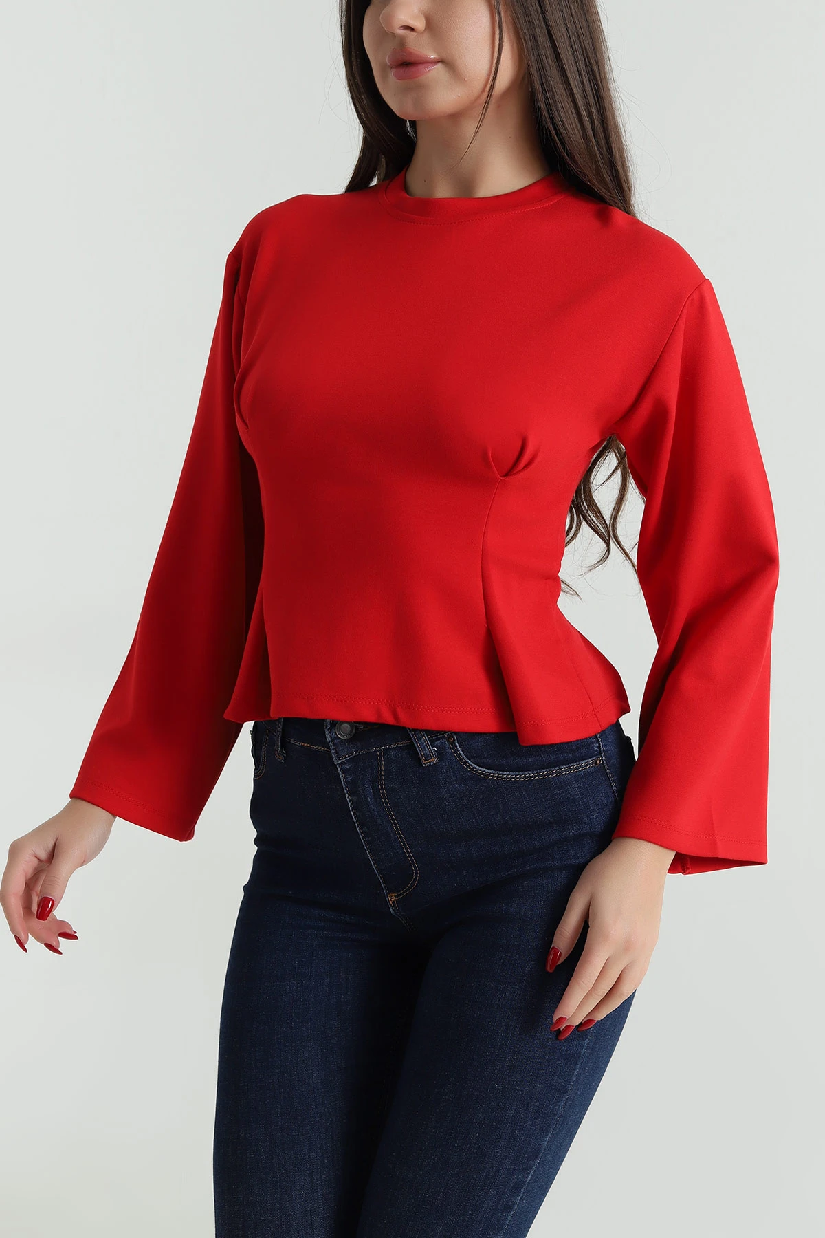 Kırmızı Pileli Oysho Kadın Sweat 494119