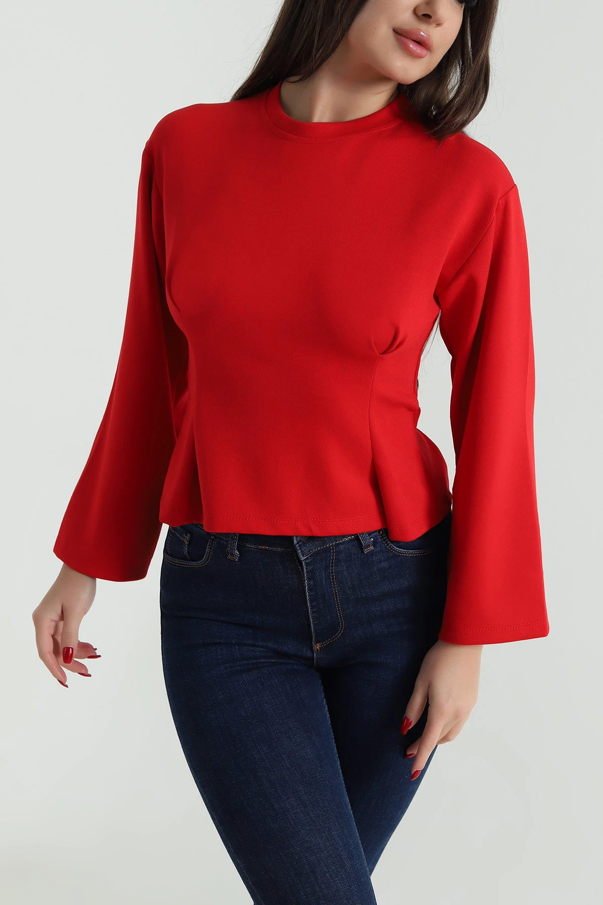 Kırmızı Pileli Oysho Kadın Sweat 494119