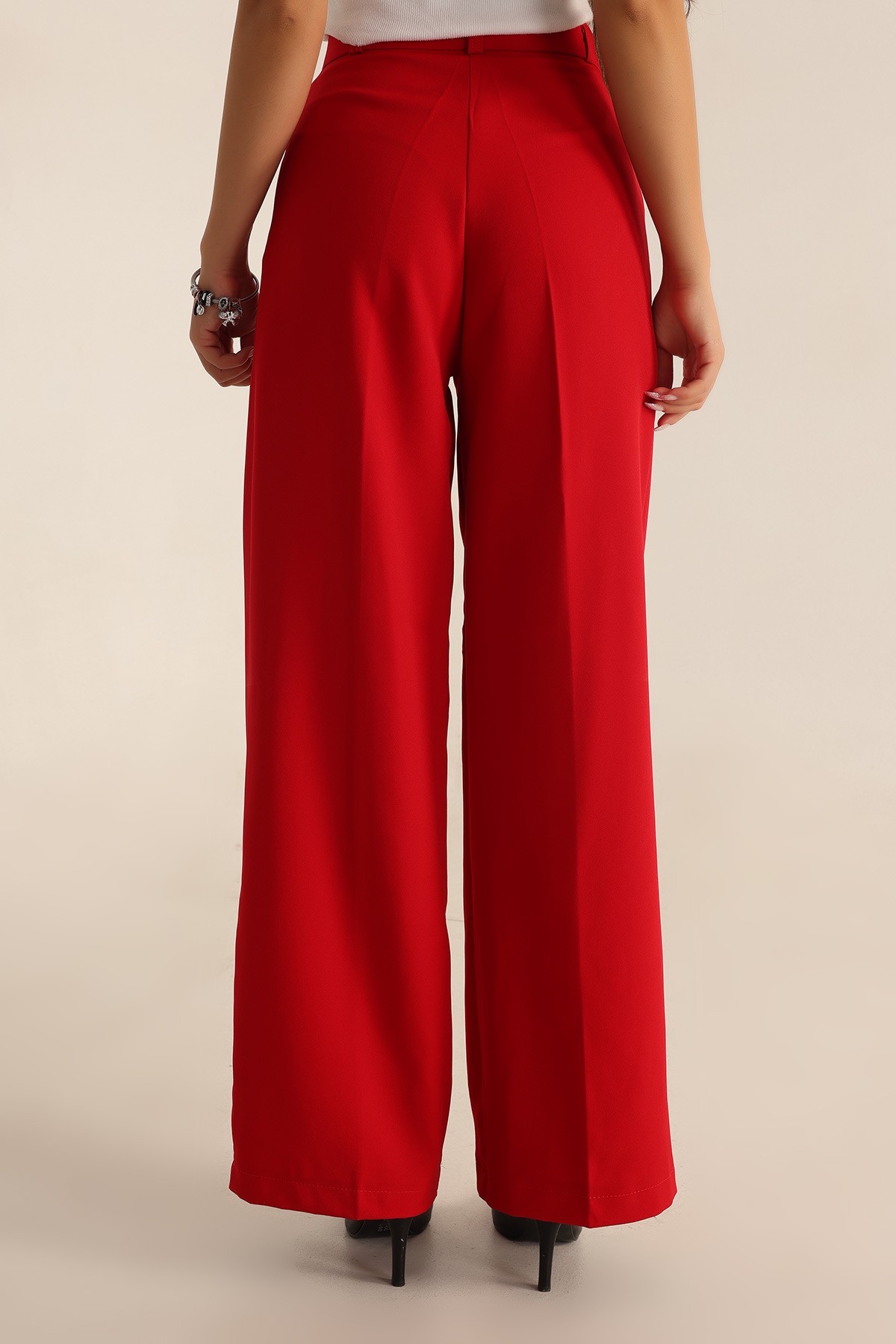 Kırmızı Pileli Palazzo Bayan Pantalon 196243