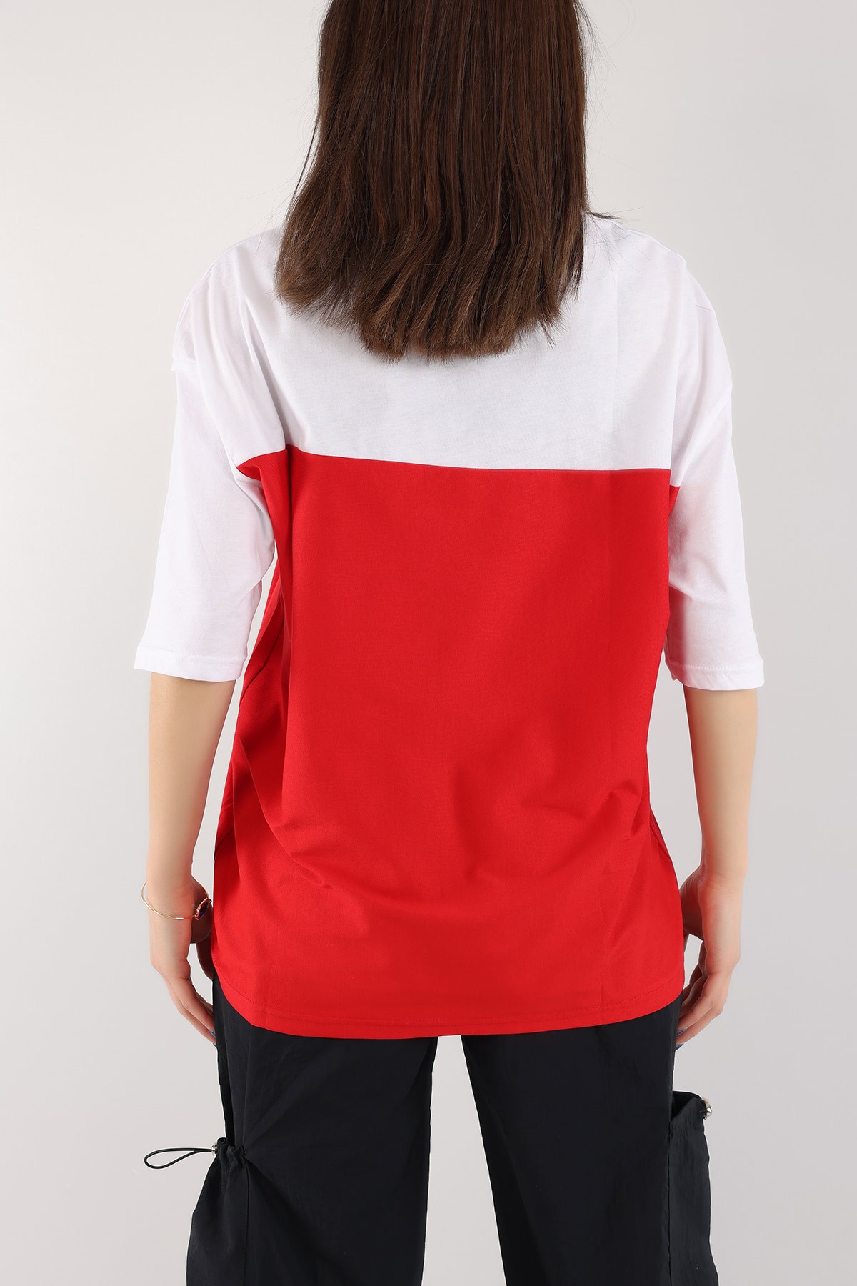 Kırmızı Plastik Baskılı Oversize Tişört 170364