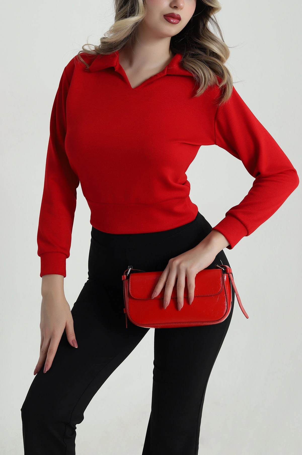 Kırmızı Polo Yaka Oysho Kadın Bluz 486676