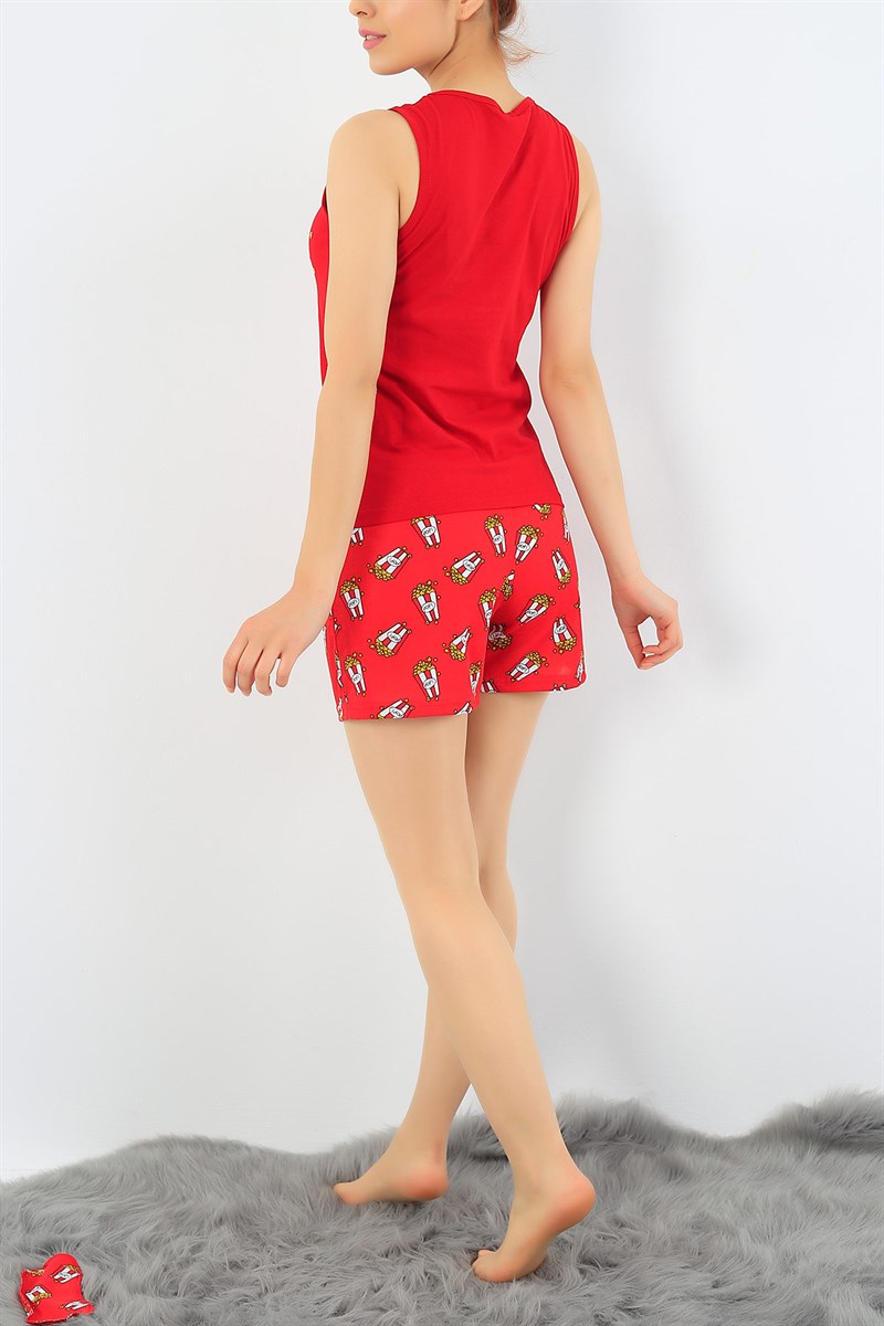 Kırmızı Pop Corn Baskılı Pijama Takımı 32719
